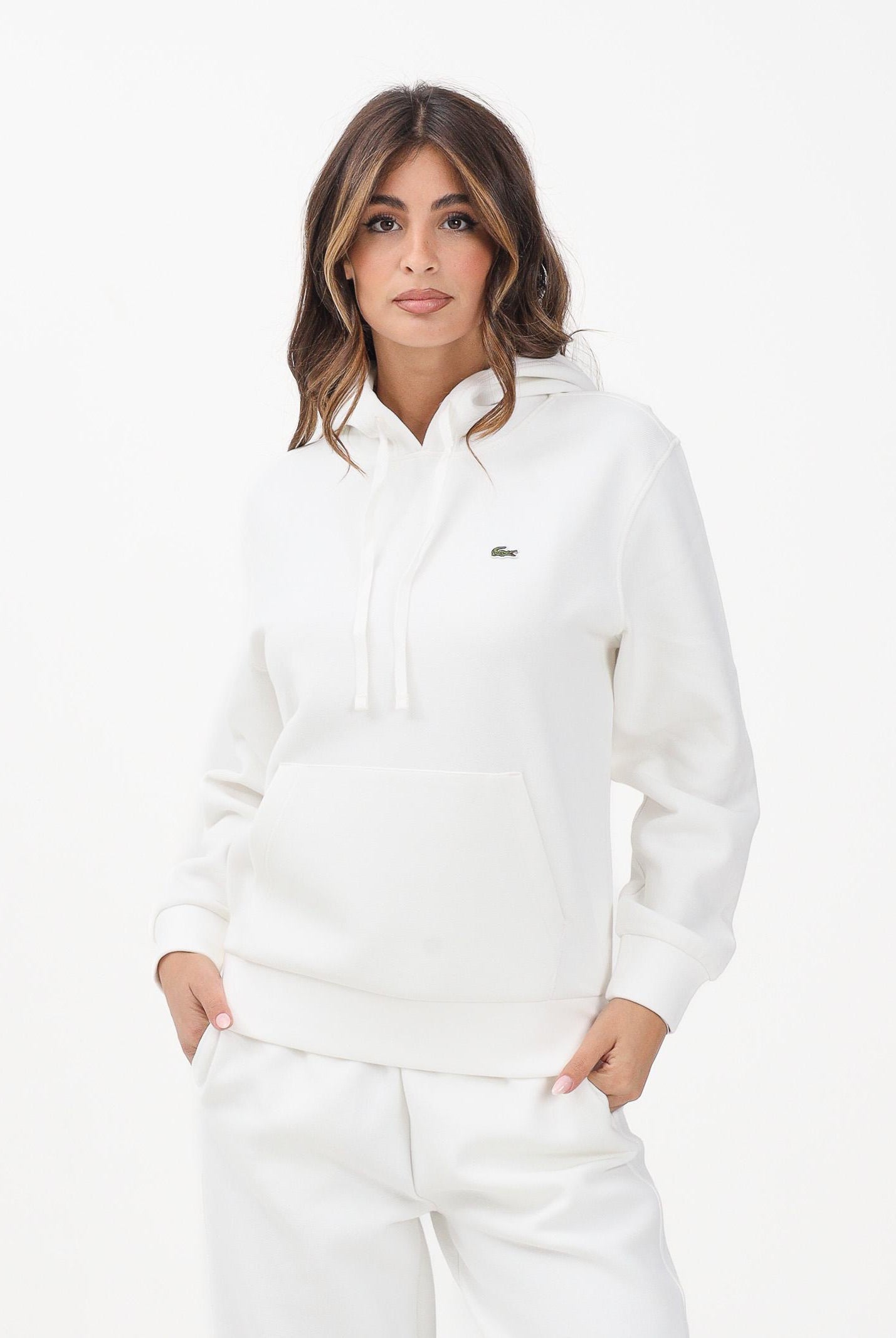 LACOSTE Felpa con cappuccio Piqué bianca da donna SF5259 70V LACOSTE