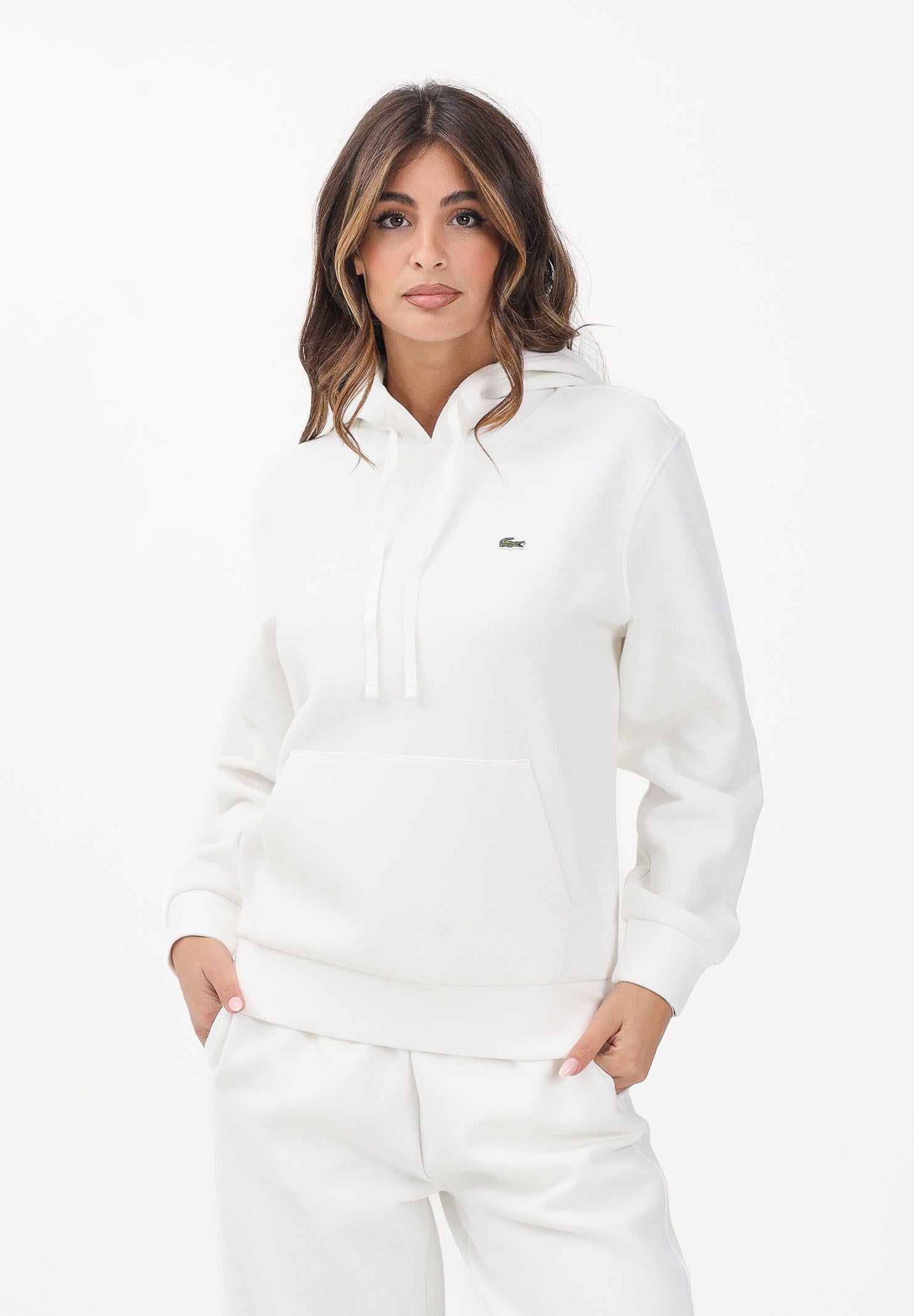 LACOSTE Felpa con cappuccio Piqué bianca da donna SF5259 70V LACOSTE