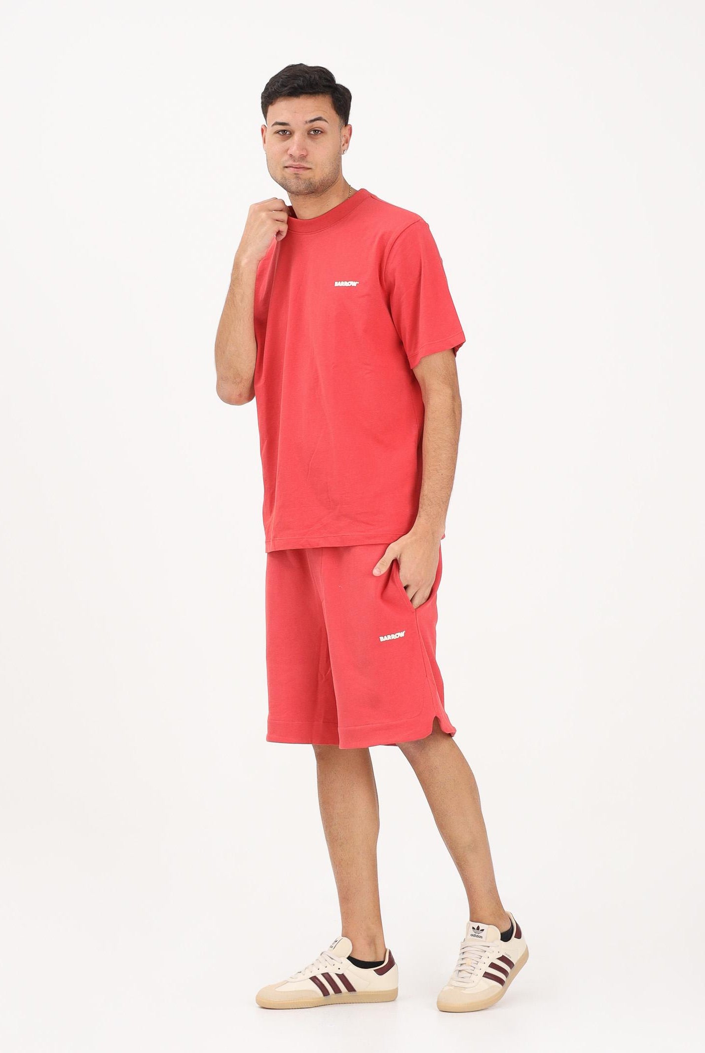 BARROW Shorts sportivo rosso corallo per uomo e donna con logo S6BWUABE009 040 BARROW
