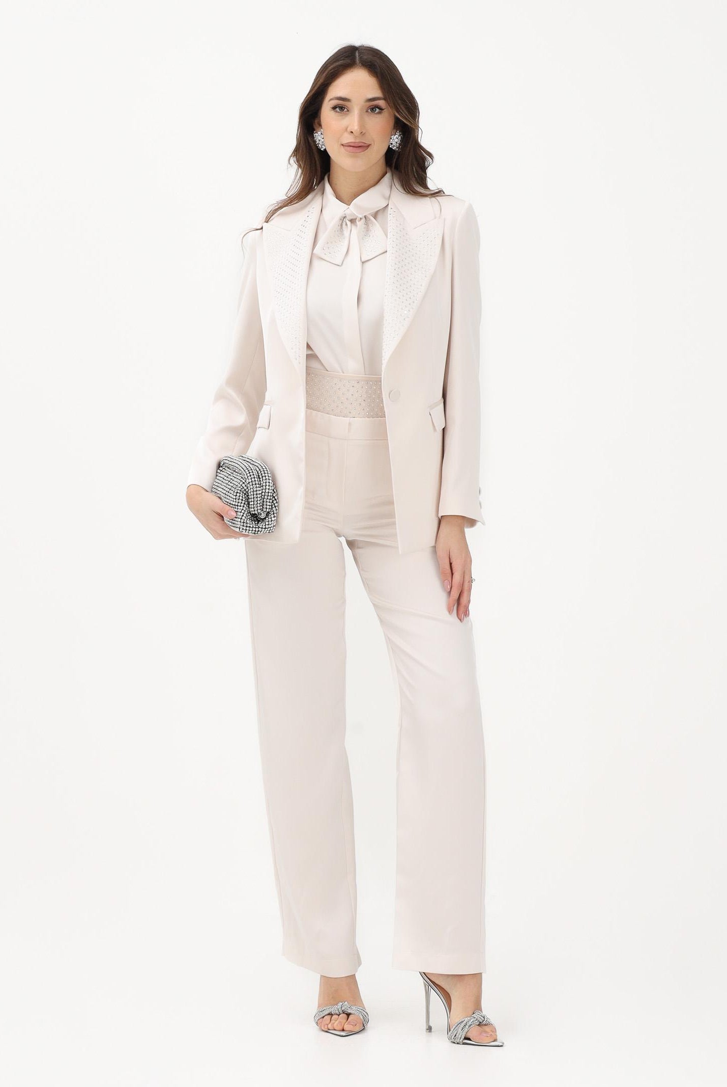 SIMONA CORSELLINI Pantalone elegante avorio da donna con fascione in strass P26CEPA10201 V0359 SIMONA CORSELLINI