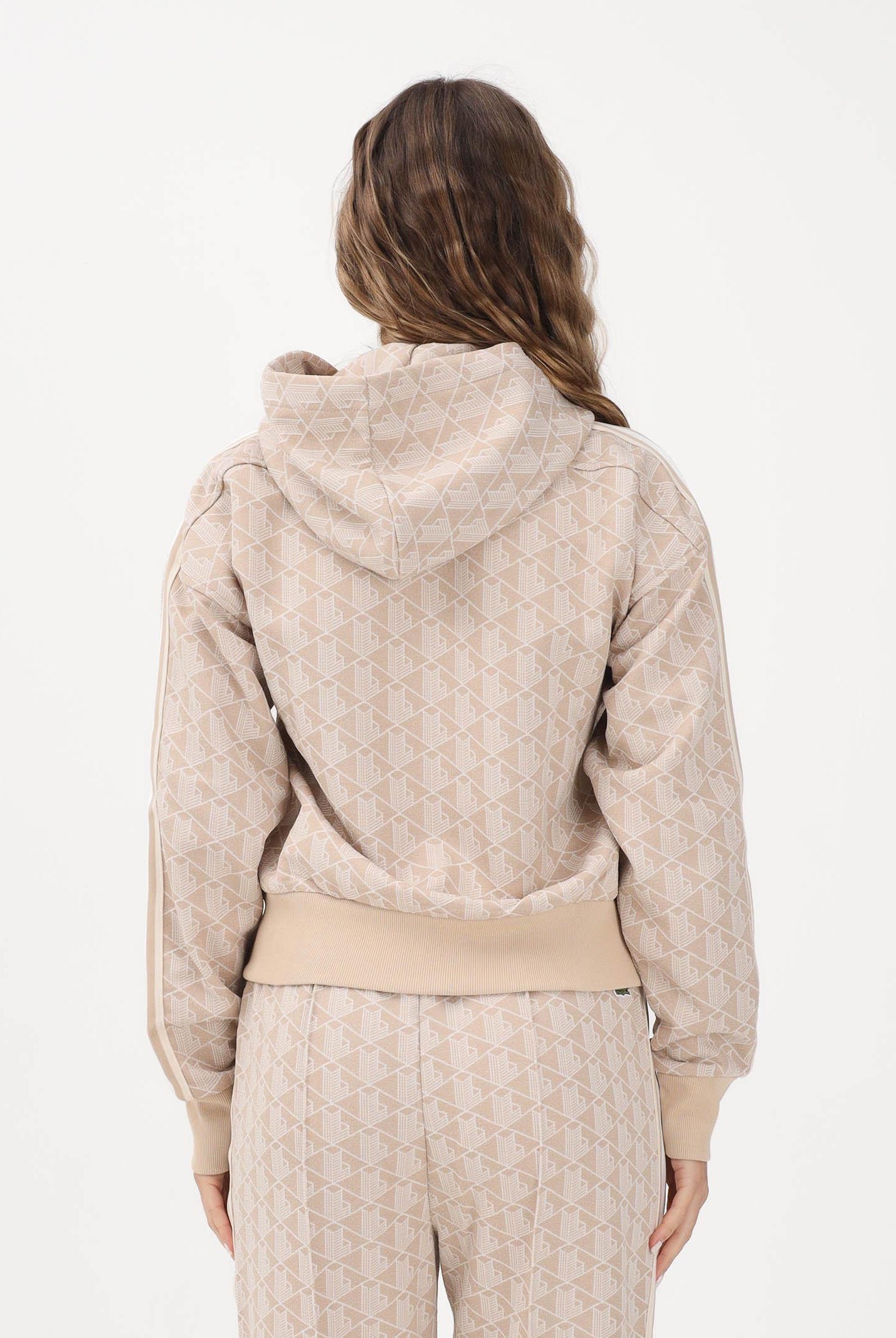 LACOSTE Felpa con zip beige da donna in jacquard con monogramma SF7606 8GI LACOSTE