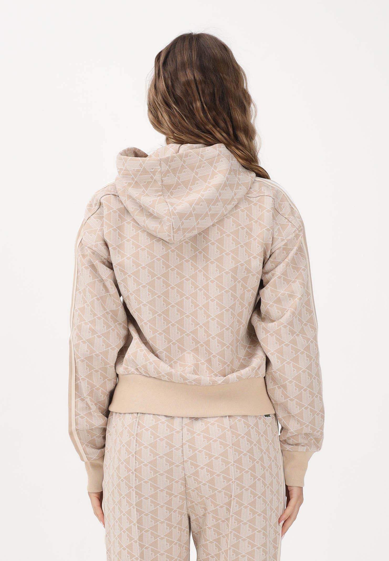 LACOSTE Felpa con zip beige da donna in jacquard con monogramma SF7606 8GI LACOSTE