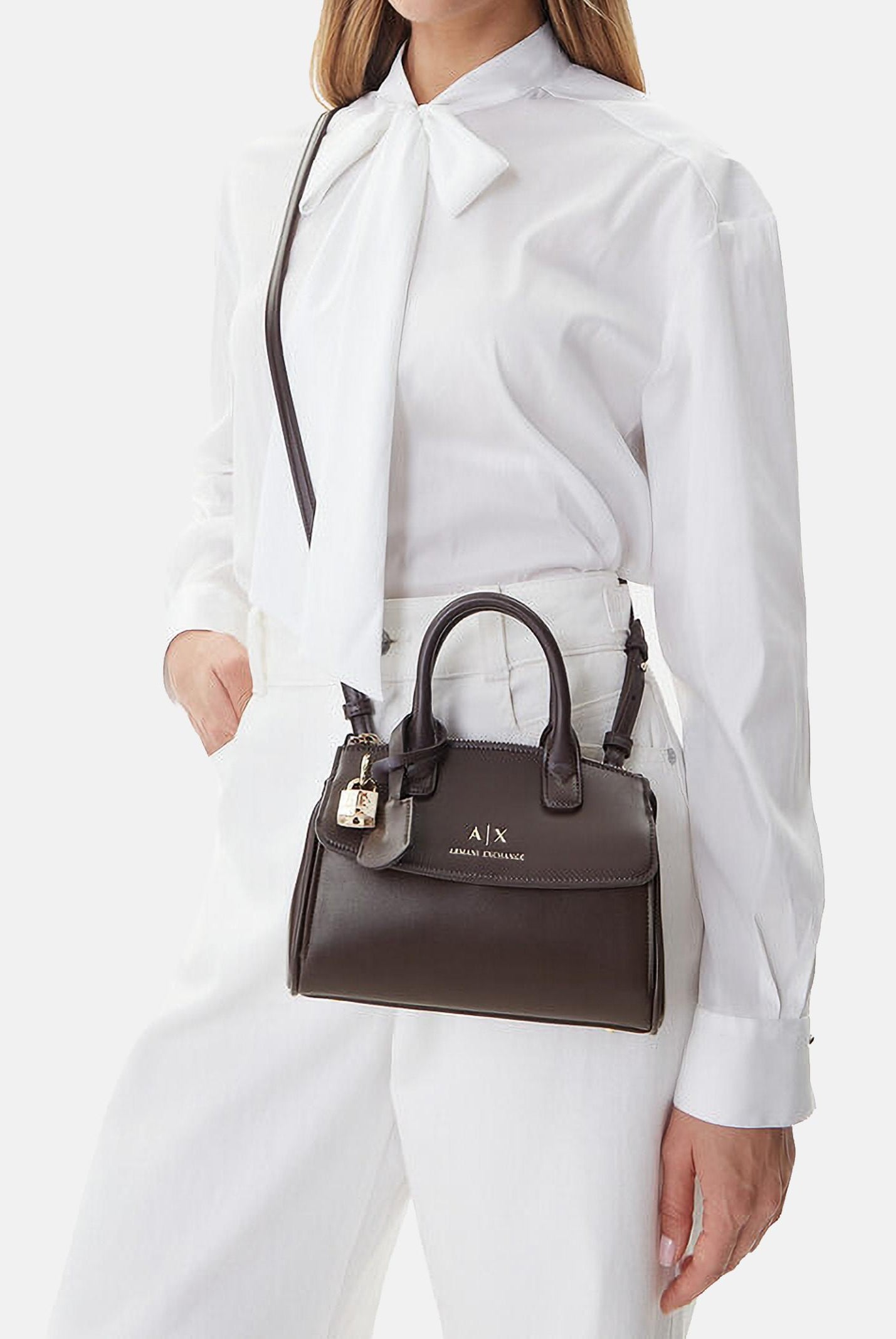 ARMANI EXCHANGE Borsa a mano marrone da donna con lucchetto XW000395AF12040 U6304 ARMANI EXCHANGE