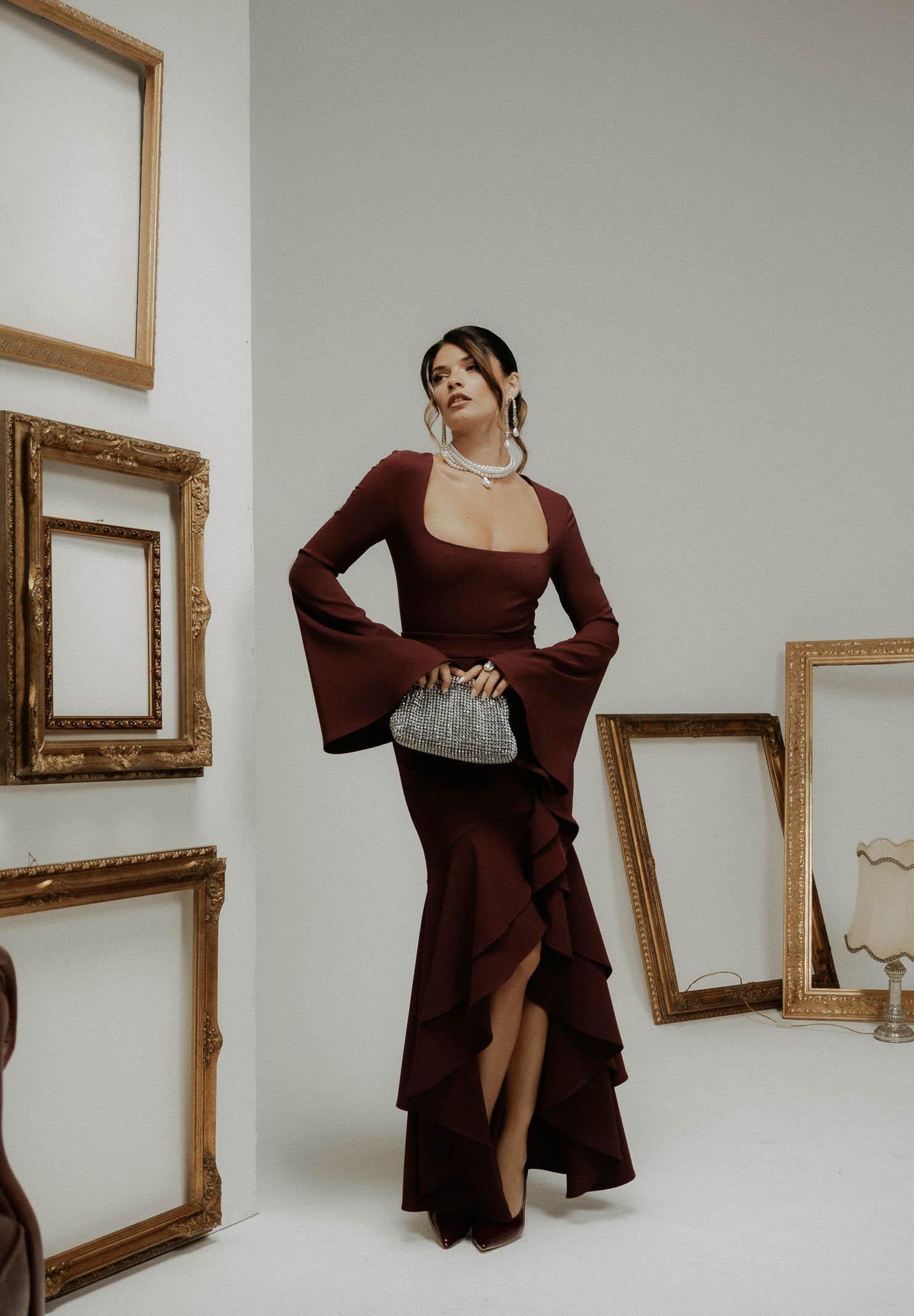 SANTAS Gonna lunga ÉLAN bordeaux da donna PV2606 PR SANTAS