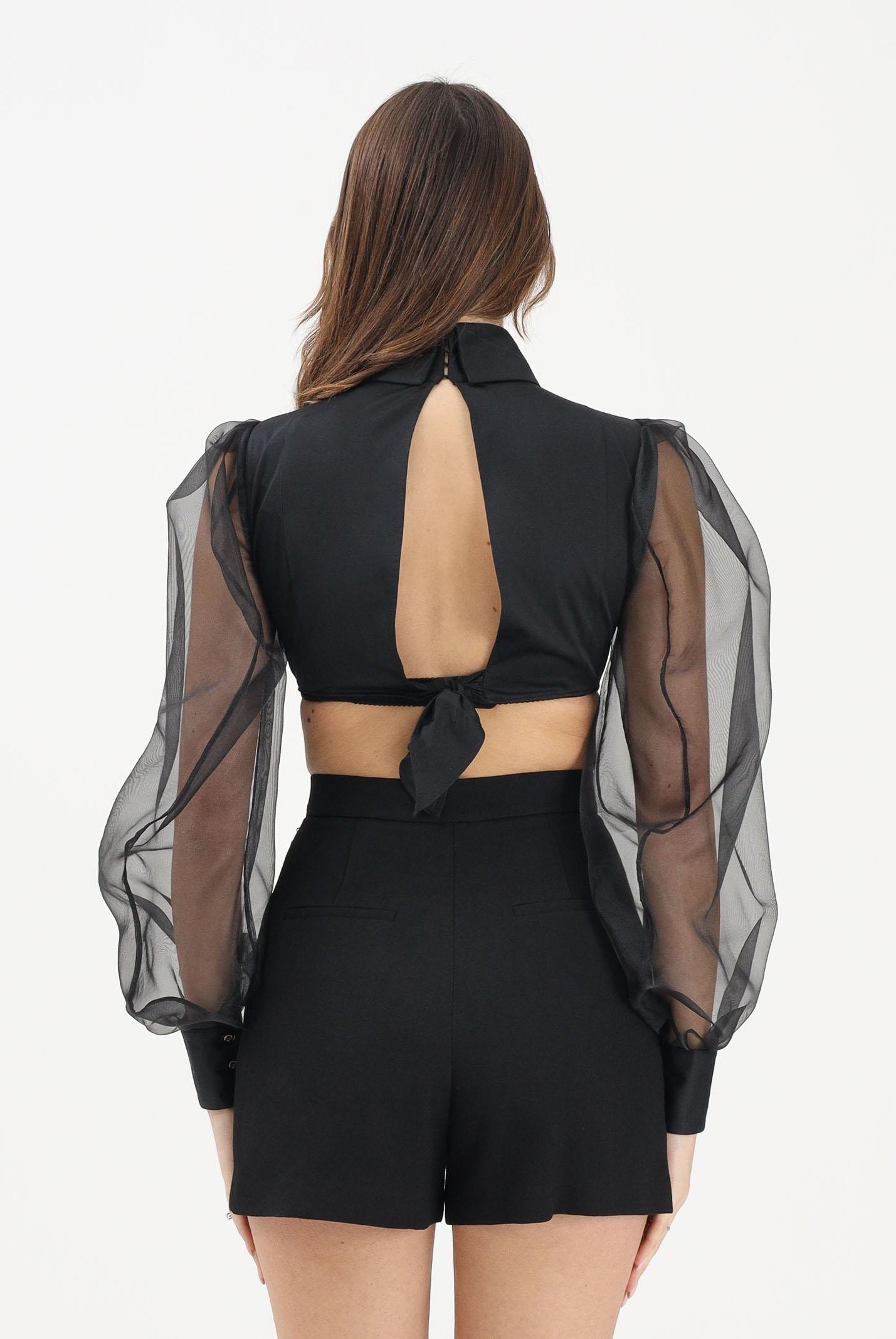 ELISABETTA FRANCHI Camicia crop nera da donna con maniche dai volumi balloon CA14461E2 110 ELISABETTA FRANCHI