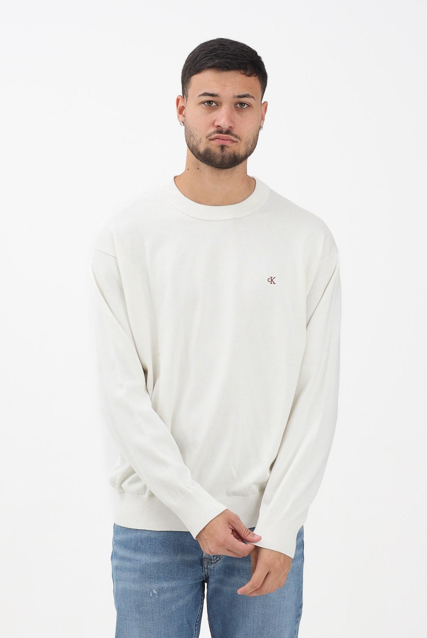 CALVIN KLEIN JEANS Maglioncino girocollo panna da uomo LV04RC309GYAS  CALVIN KLEIN JEANS