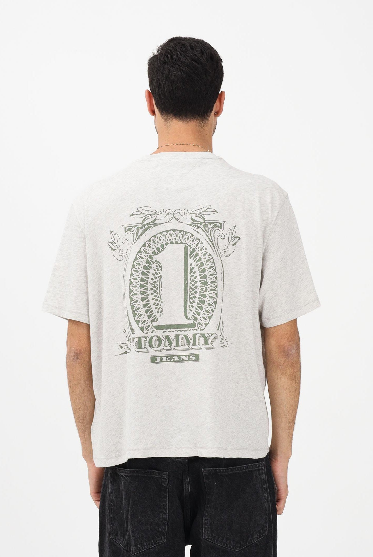 TOMMY JEANS T-shirt a manica corta grigia da uomo con stampa sul retro DM0DM22332 P08 TOMMY JEANS