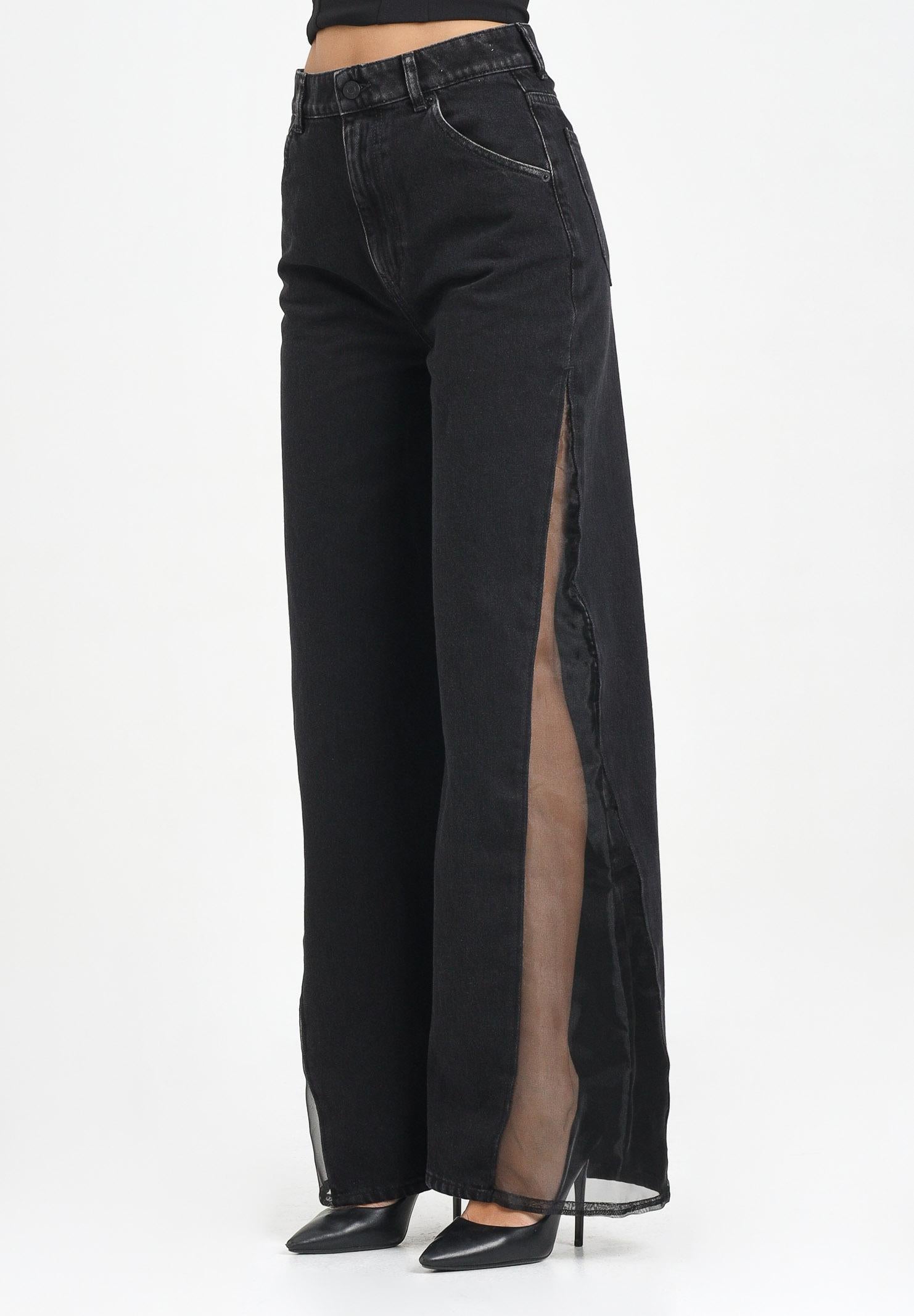 VICOLO Jeans Lexie nero da donna con inserzioni laterali in tulle DF5026 VU VICOLO