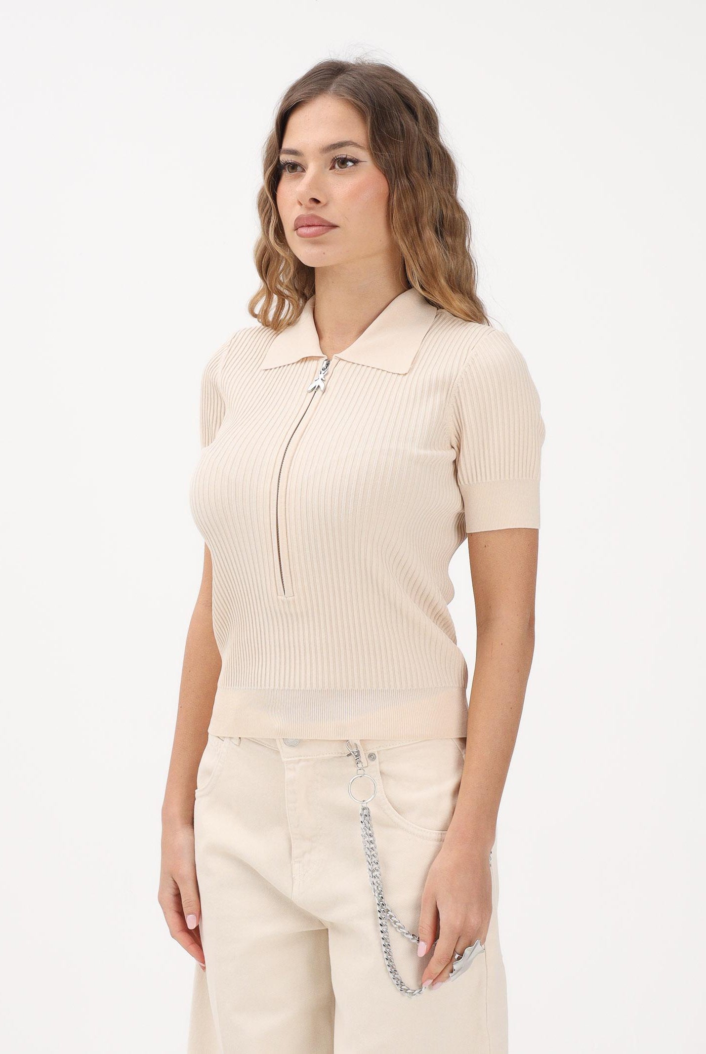 PATRIZIA PEPE Polo in maglia panna da donna con zip 8K0388K300 W409 PATRIZIA PEPE