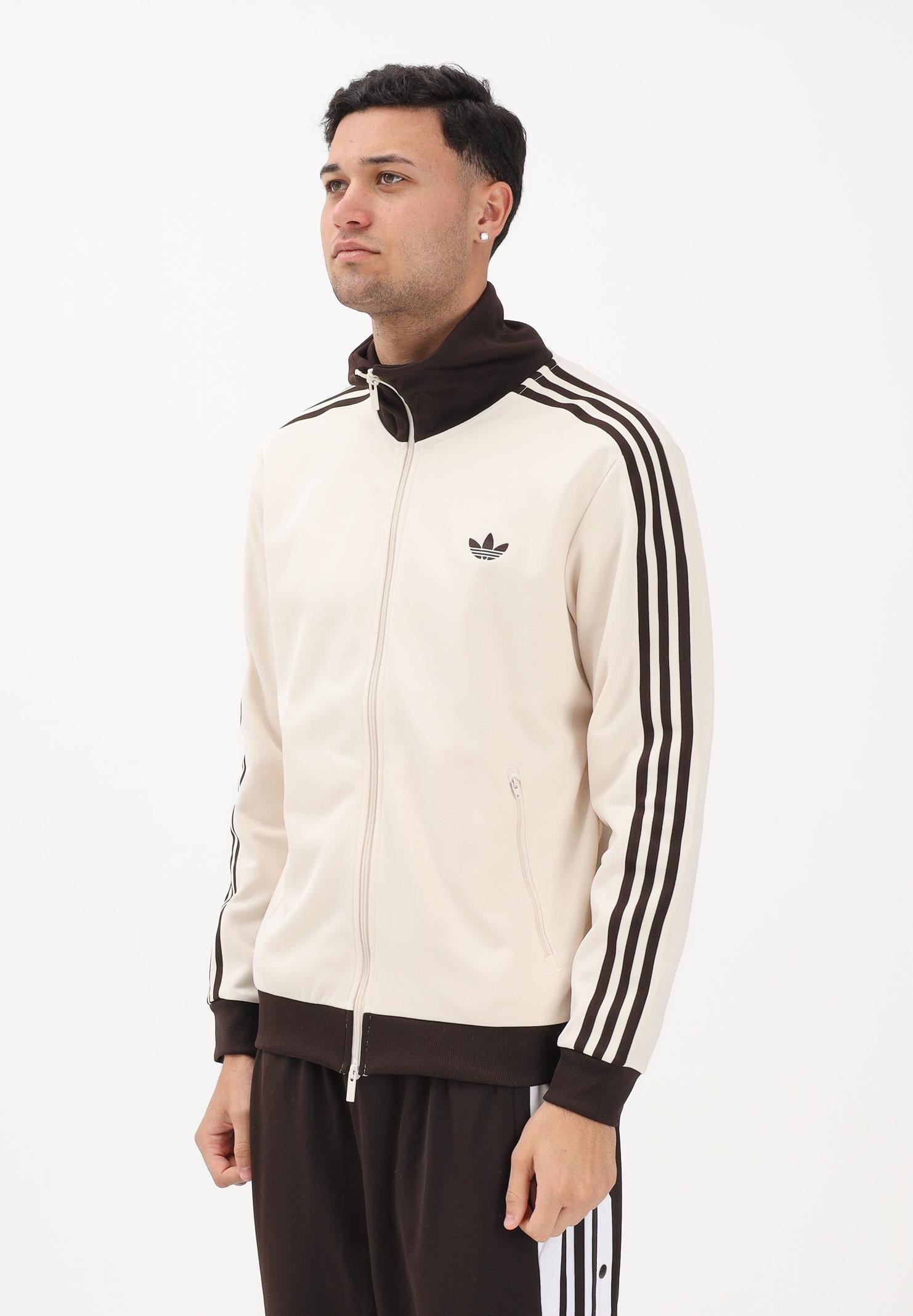 ADIDAS ORIGINALS Felpa con zip BECKENBAUER panna e marrone da uomo KQ9491 . ADIDAS ORIGINALS