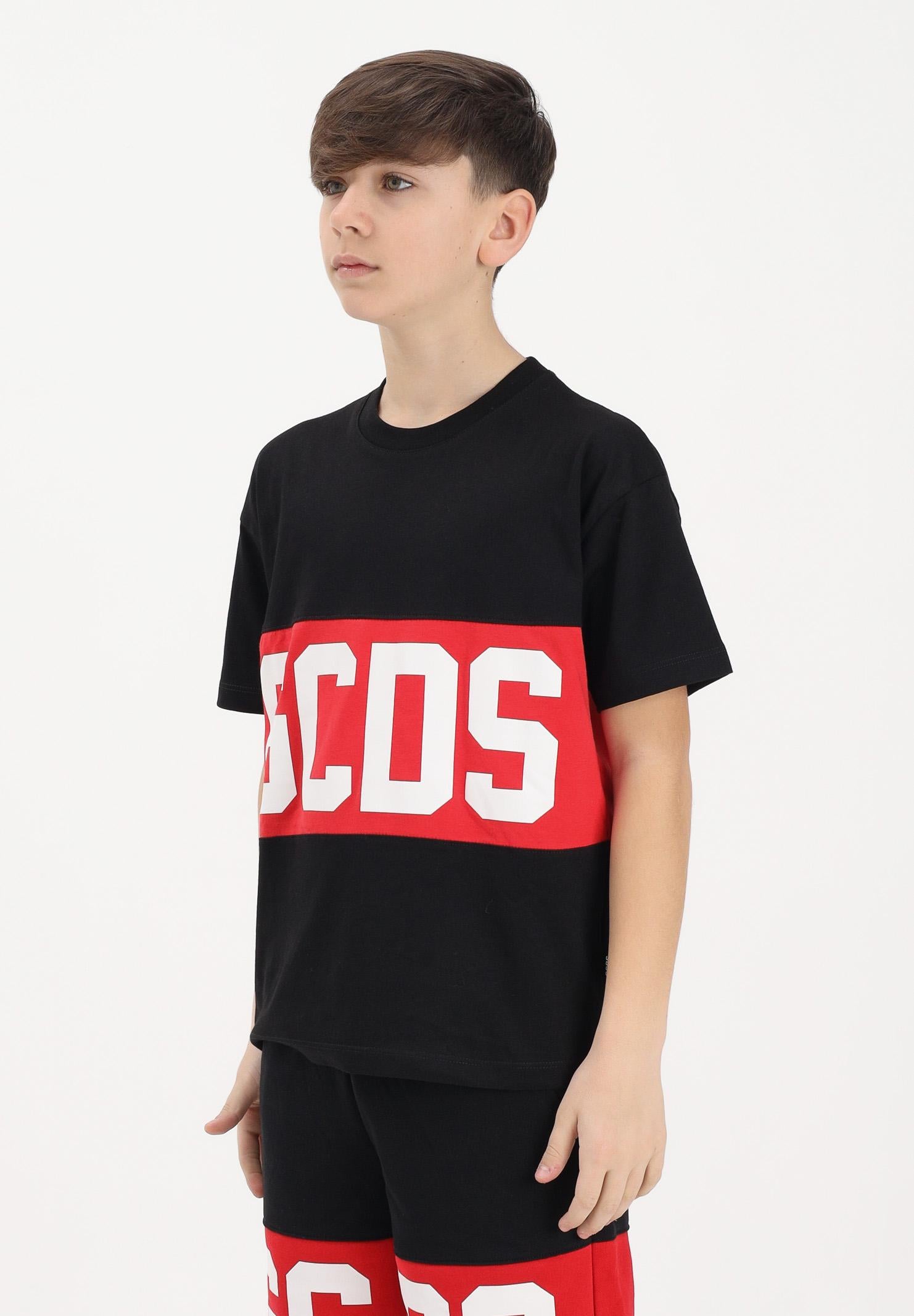 GCDS T-shirt a manica corta nera per donna, ragazzi e bambini con stampa logo Z0UJQC585J105 999R GCDS