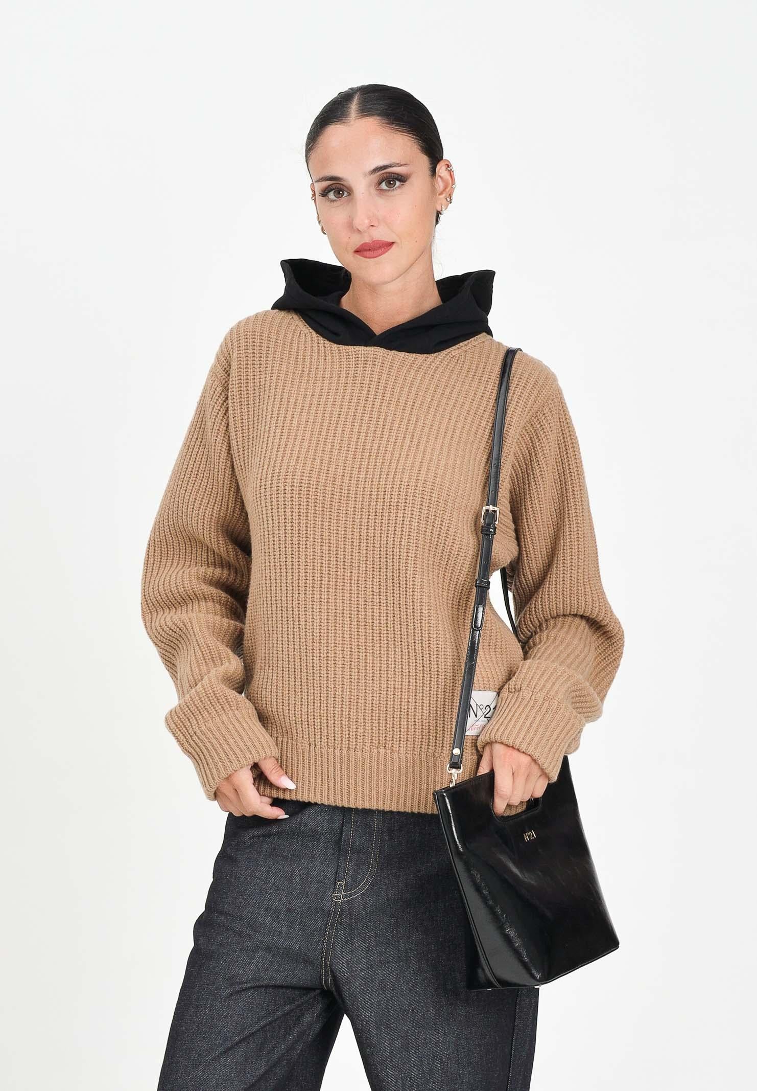 N21 Maglione con cappuccio color cammello e nero per donna, ragazzi e bambini N2108LN0453 0N720 N21