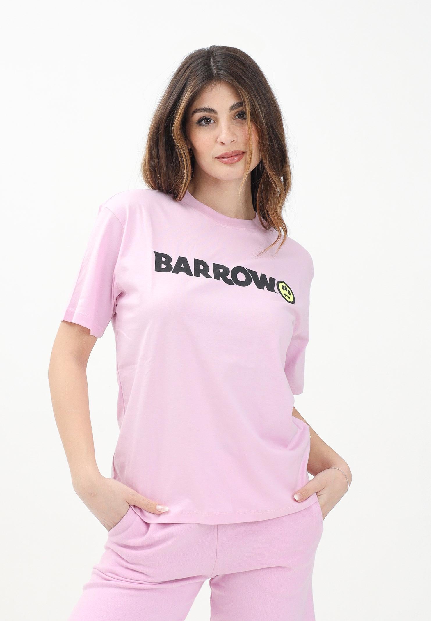 BARROW T-shirt a manica corta rosa per donna e bambine con stampa logo S5BKJUTH082 BW014 BARROW