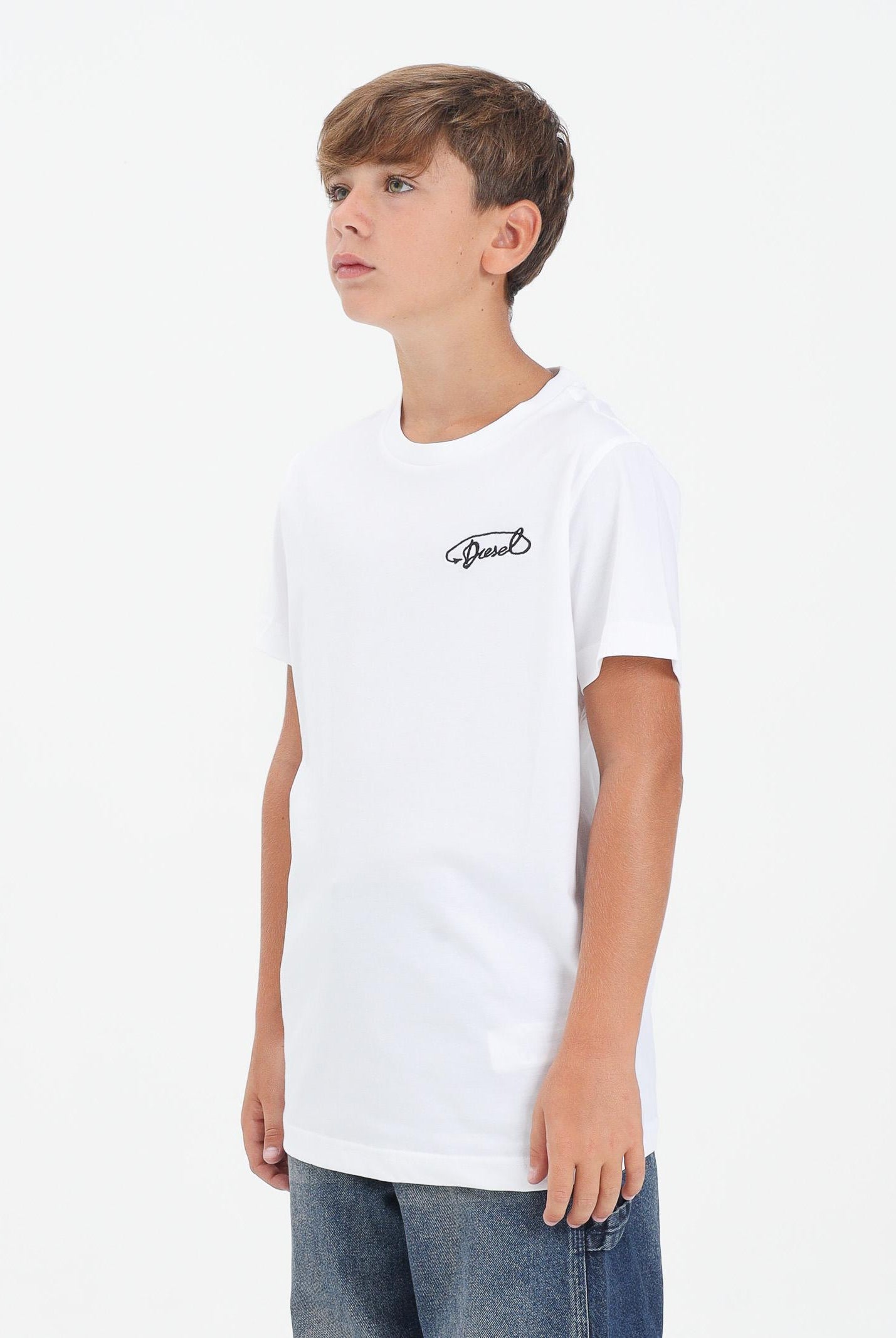 DIESEL T-shirt a manica corta bianca per donna, ragazzi e bambini con logo Diesel J025260CATM K100 DIESEL
