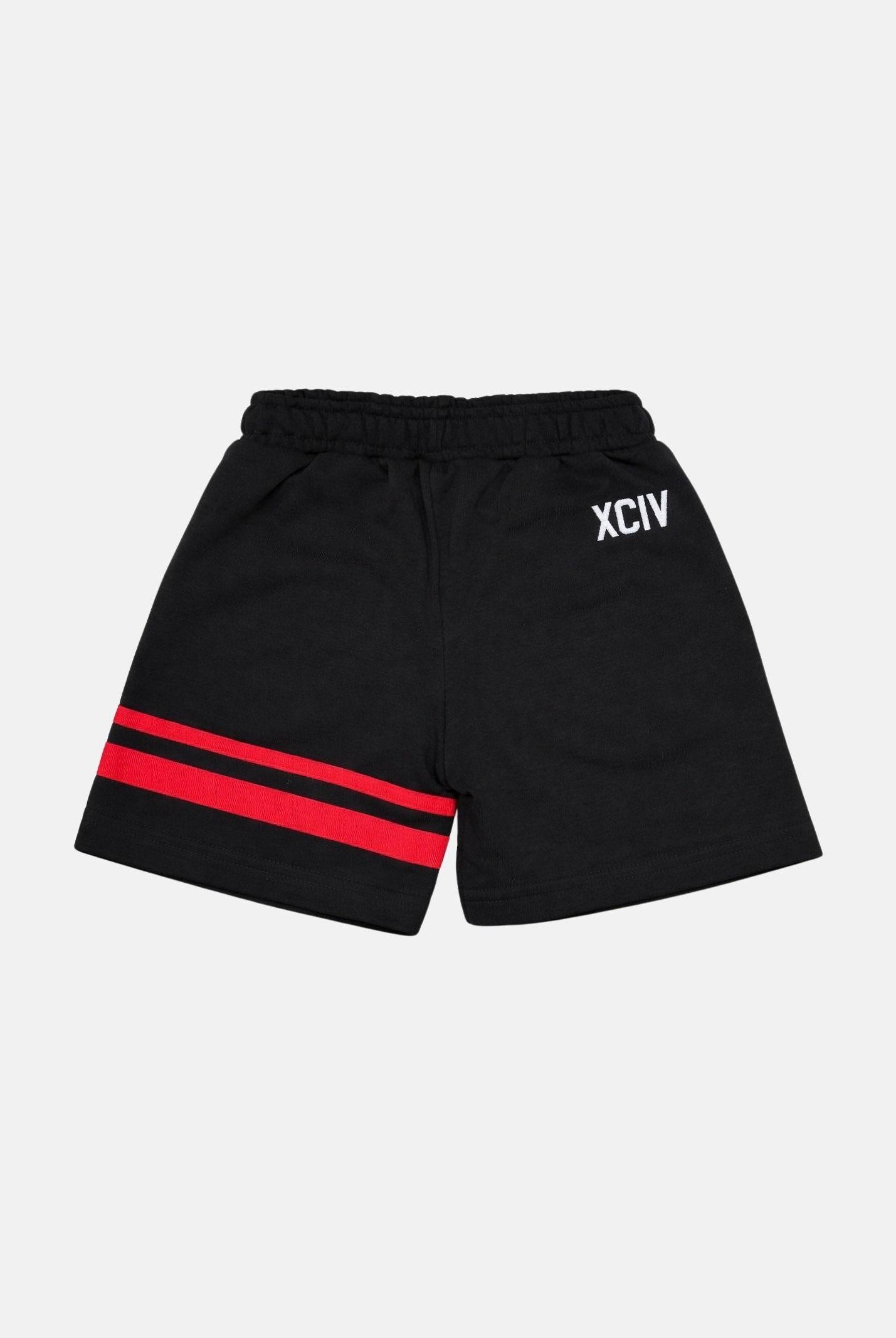 GCDS Shorts sportivo nero per bambino e bambina con logo e bande rosse Z0UKQL594F004 999R GCDS