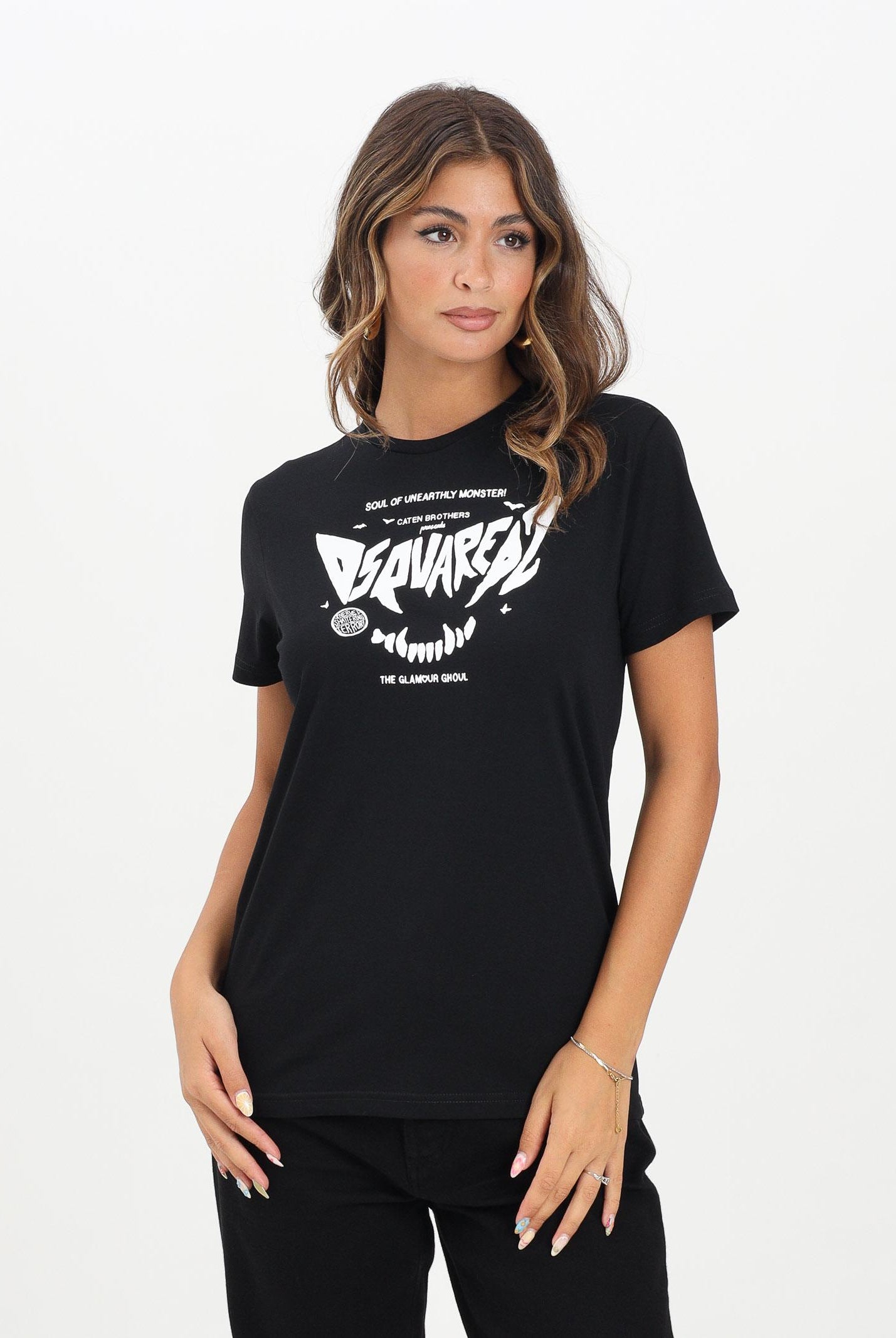 DSQUARED2 T-shirt a manica corta nera per donna, ragazzi e bambini con stampa horror DQ2981D004G DQ900 DSQUARED2