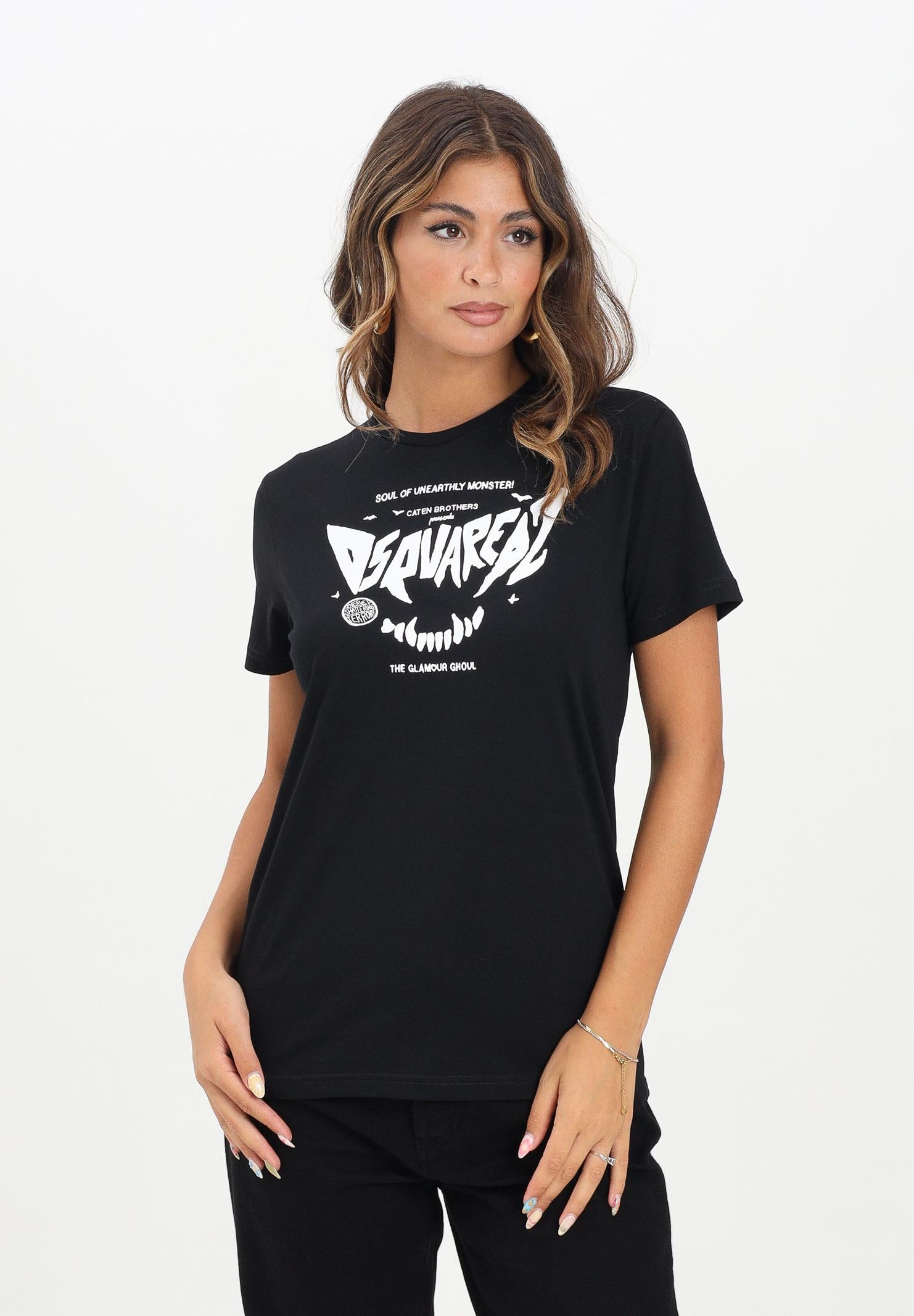 DSQUARED2 T-shirt a manica corta nera per donna, ragazzi e bambini con stampa horror DQ2981D004G DQ900 DSQUARED2