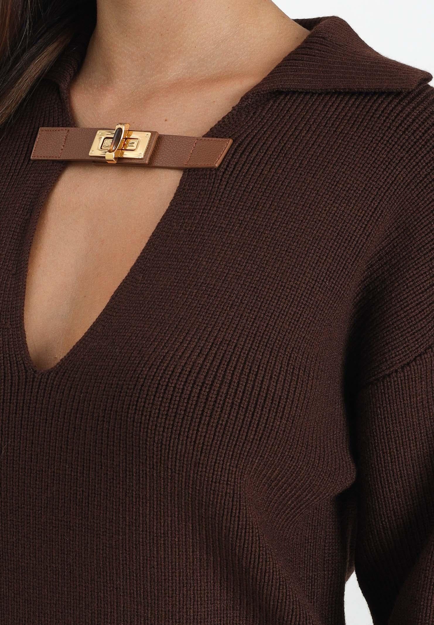 ELISABETTA FRANCHI Maglioncino color caffè da donna con cinturino gioiello MK06S56E2 EA3 ELISABETTA FRANCHI