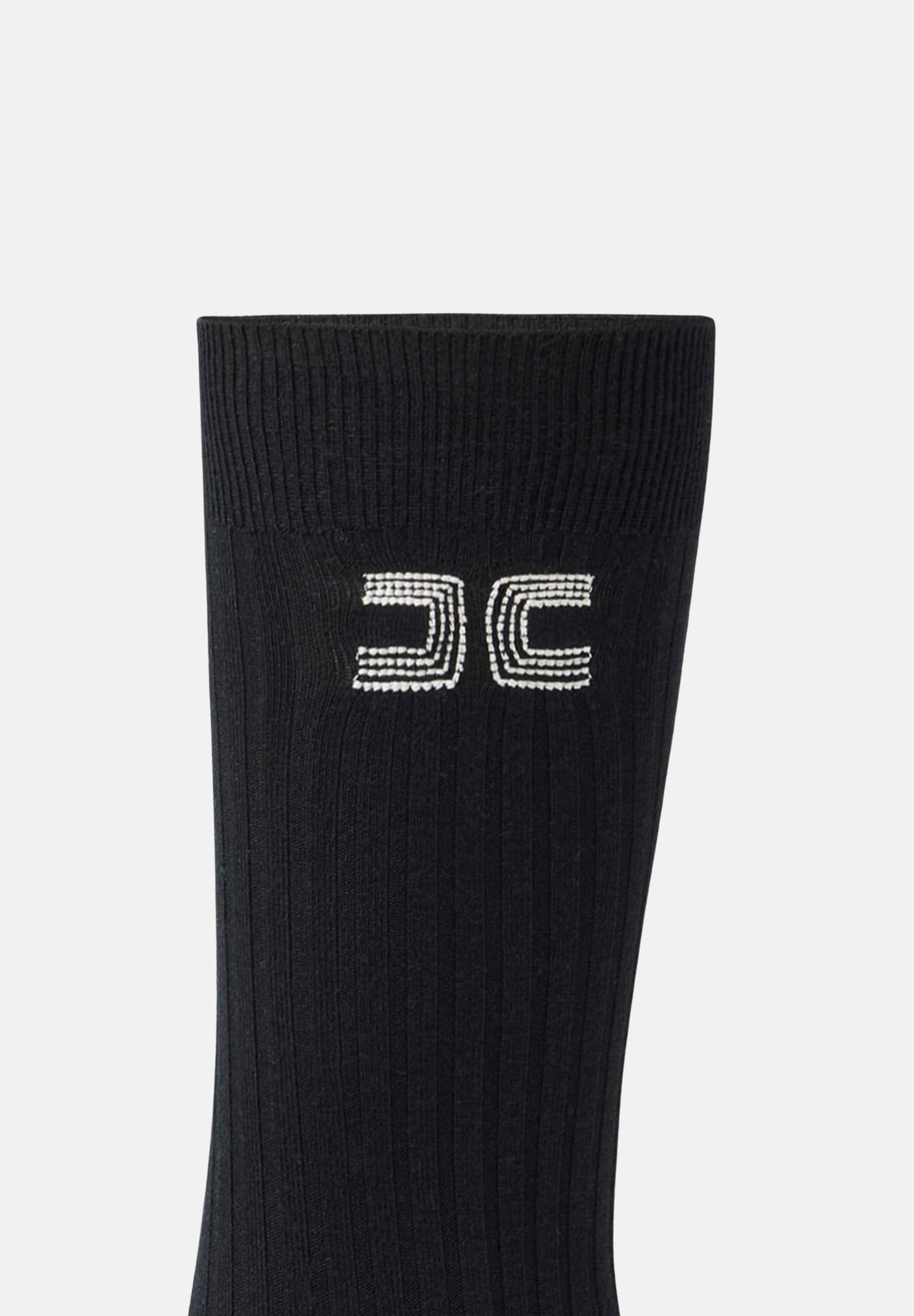 ELISABETTA FRANCHI Calzini neri da donna con logo ricamato CZ01A56E2 EF3 ELISABETTA FRANCHI