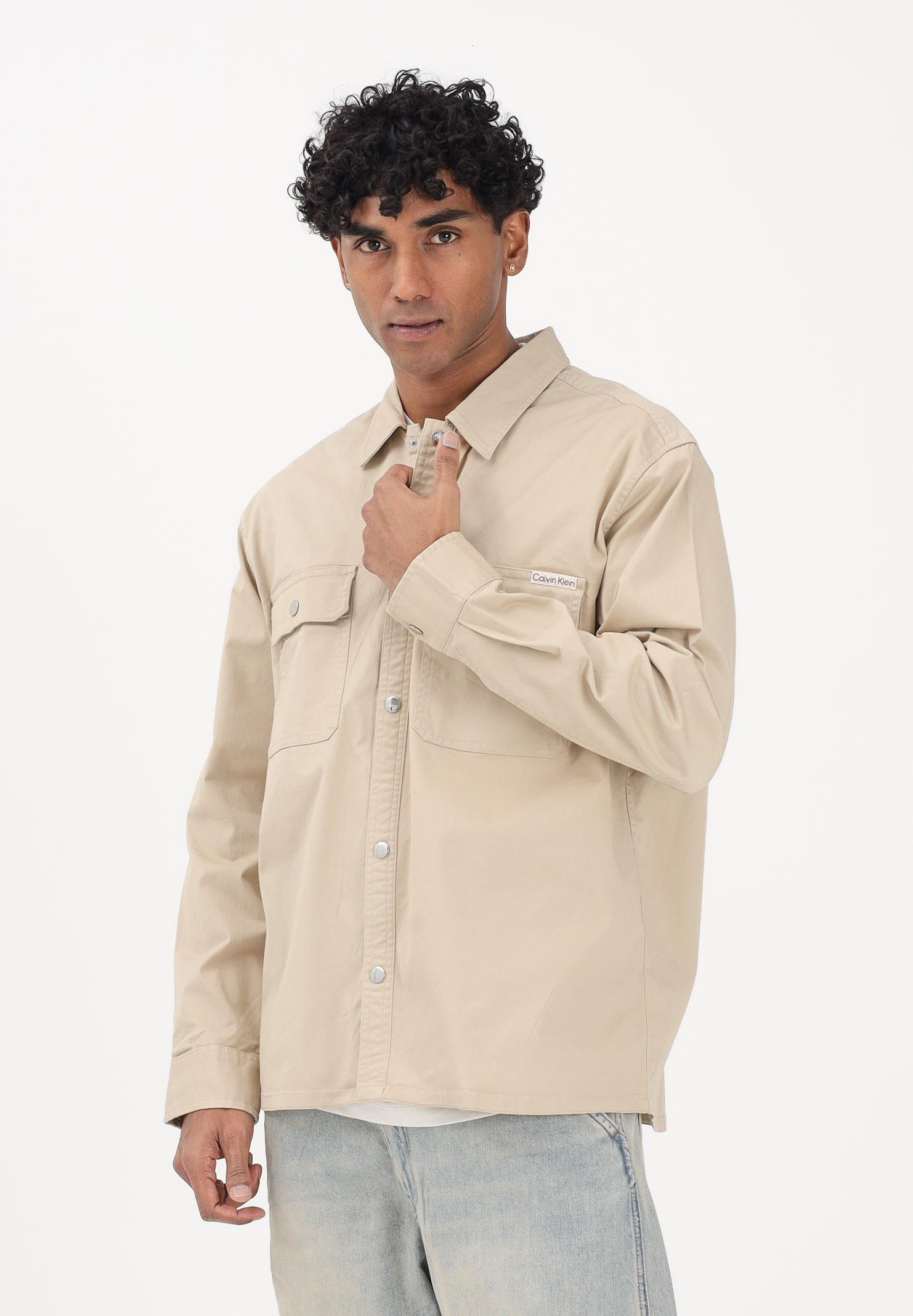 CALVIN KLEIN JEANS Camicia a manica lunga beige da uomo LV04RE103GPF0 . CALVIN KLEIN JEANS