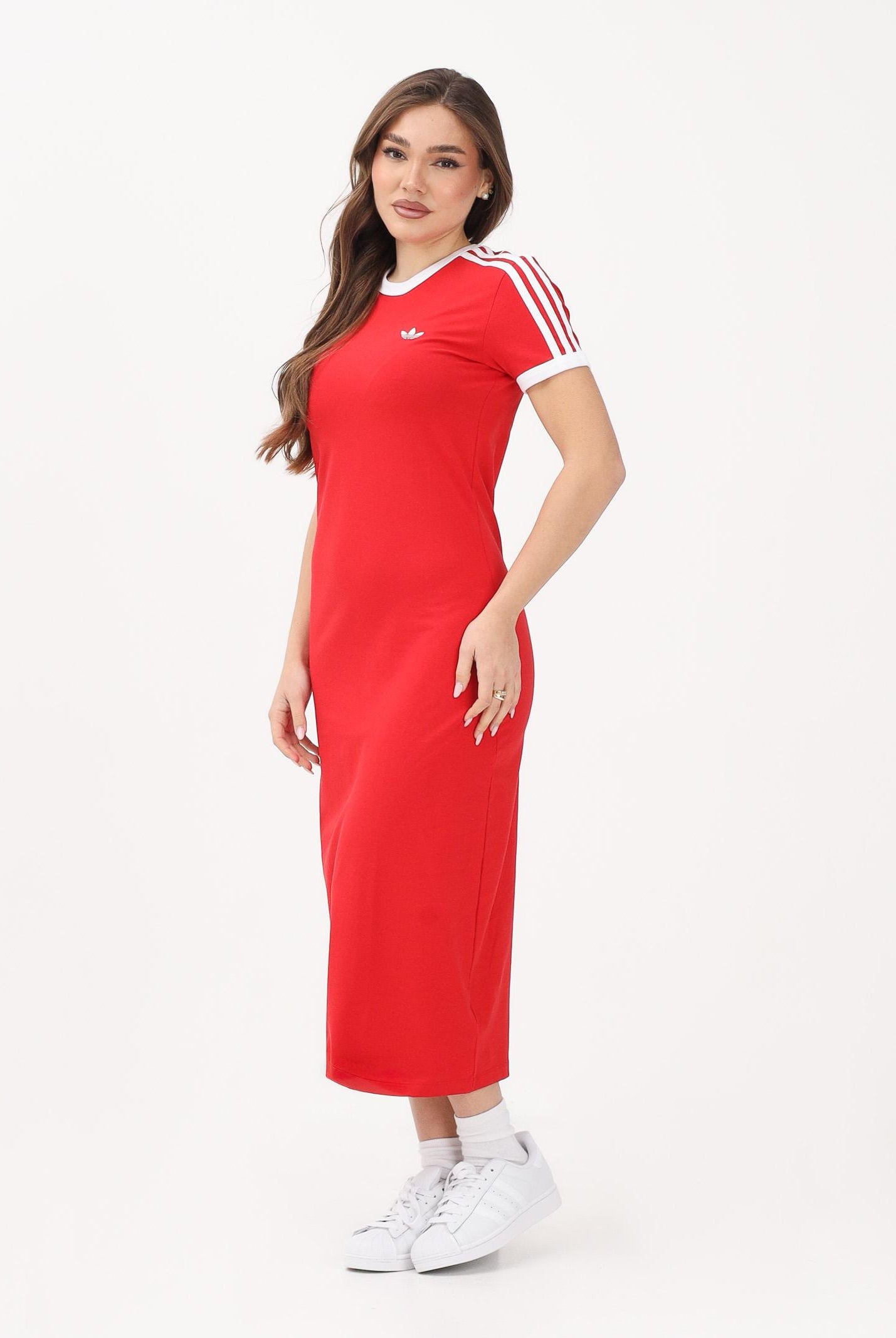 ADIDAS ORIGINALS Abito lungo 3 STRIPES rosso da donna KD3692 . ADIDAS ORIGINALS