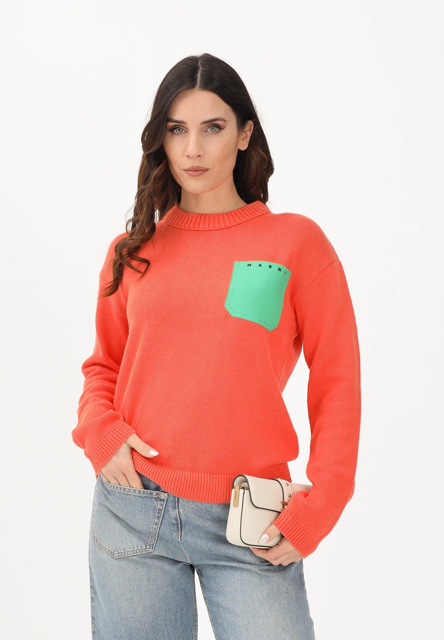 MARNI Maglioncino girocollo arancione per donna, bambino e bambina con tasca applicata M01775M00XA 0M436 MARNI