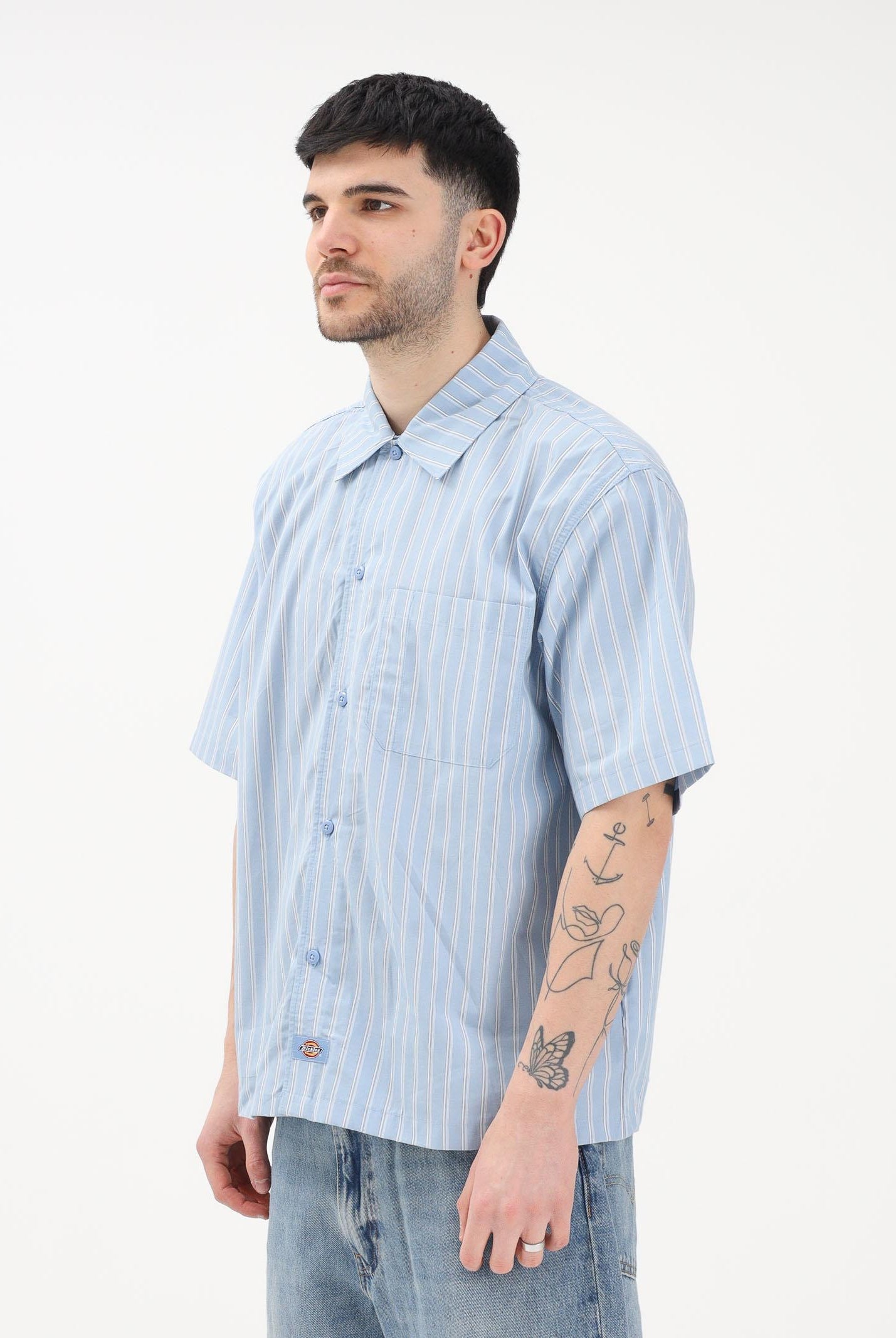 DICKIES Camicia a manica corta Venedocia azzurra da uomo con motivo a righe DK0A88GUL391 . DIckies