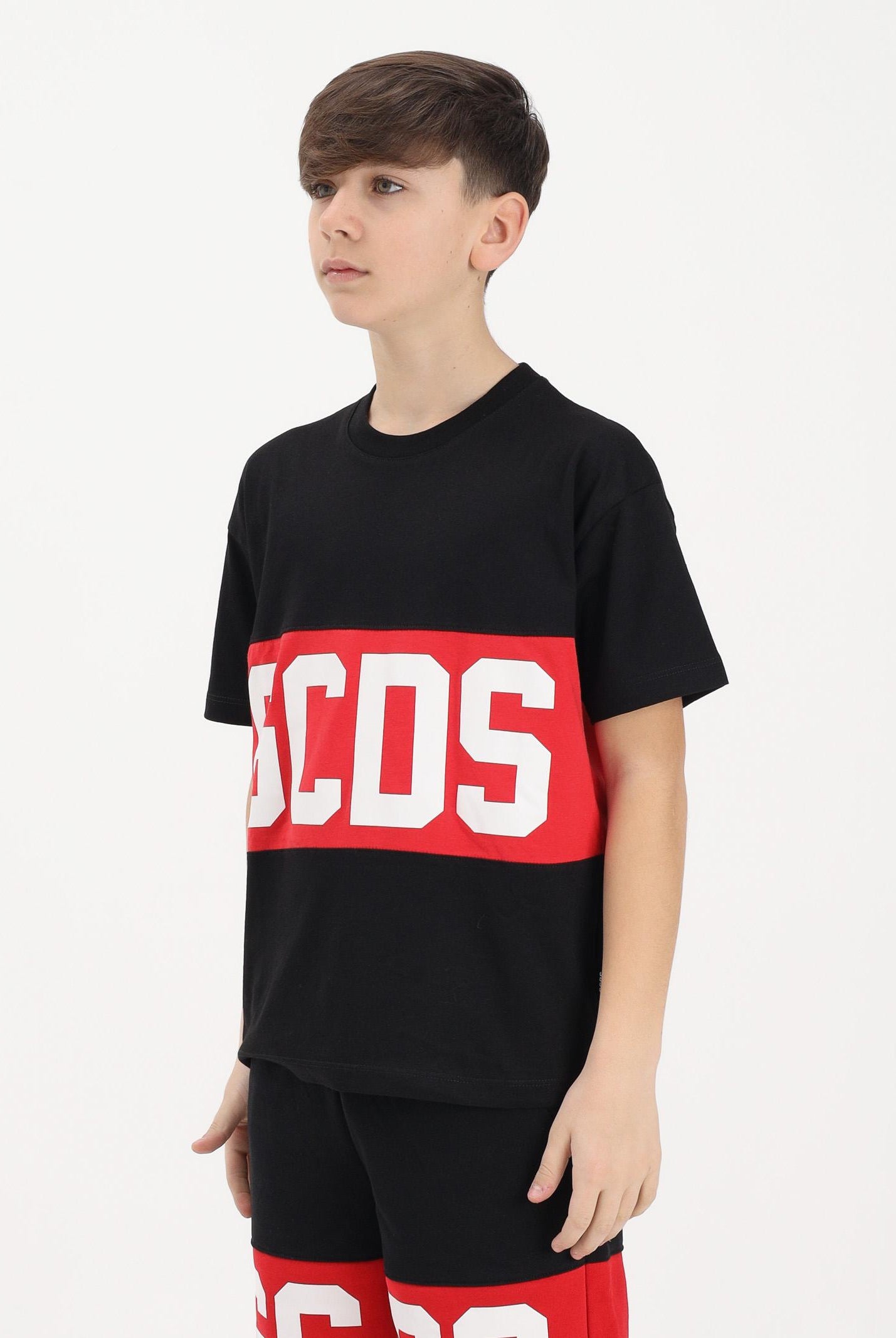 GCDS T-shirt a manica corta nera per donna, ragazzi e bambini con stampa logo Z0UJQC585J105 999R GCDS