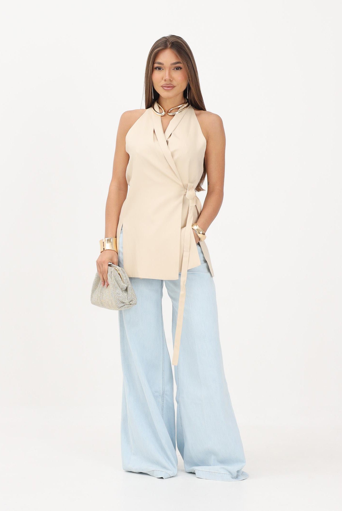 VICOLO gilet incrociato Mandorla beige, donna. TAB1669 MA VICOLO