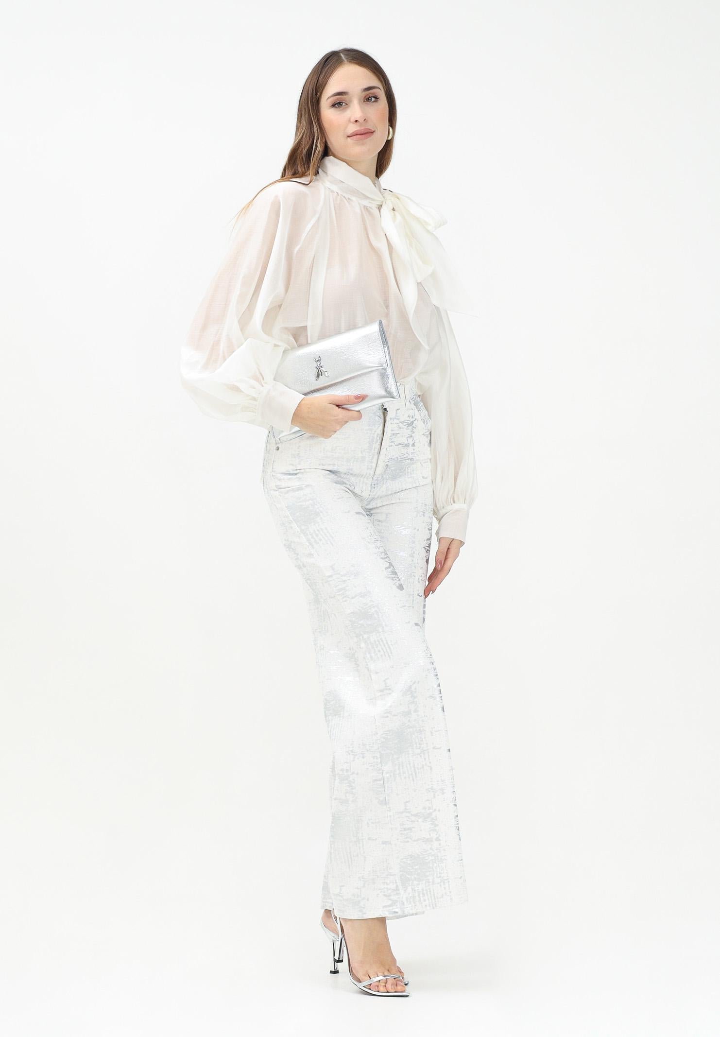 VICOLO Jeans a palazzo bianco da donna con dettagli argento DD5128 AAR VICOLO