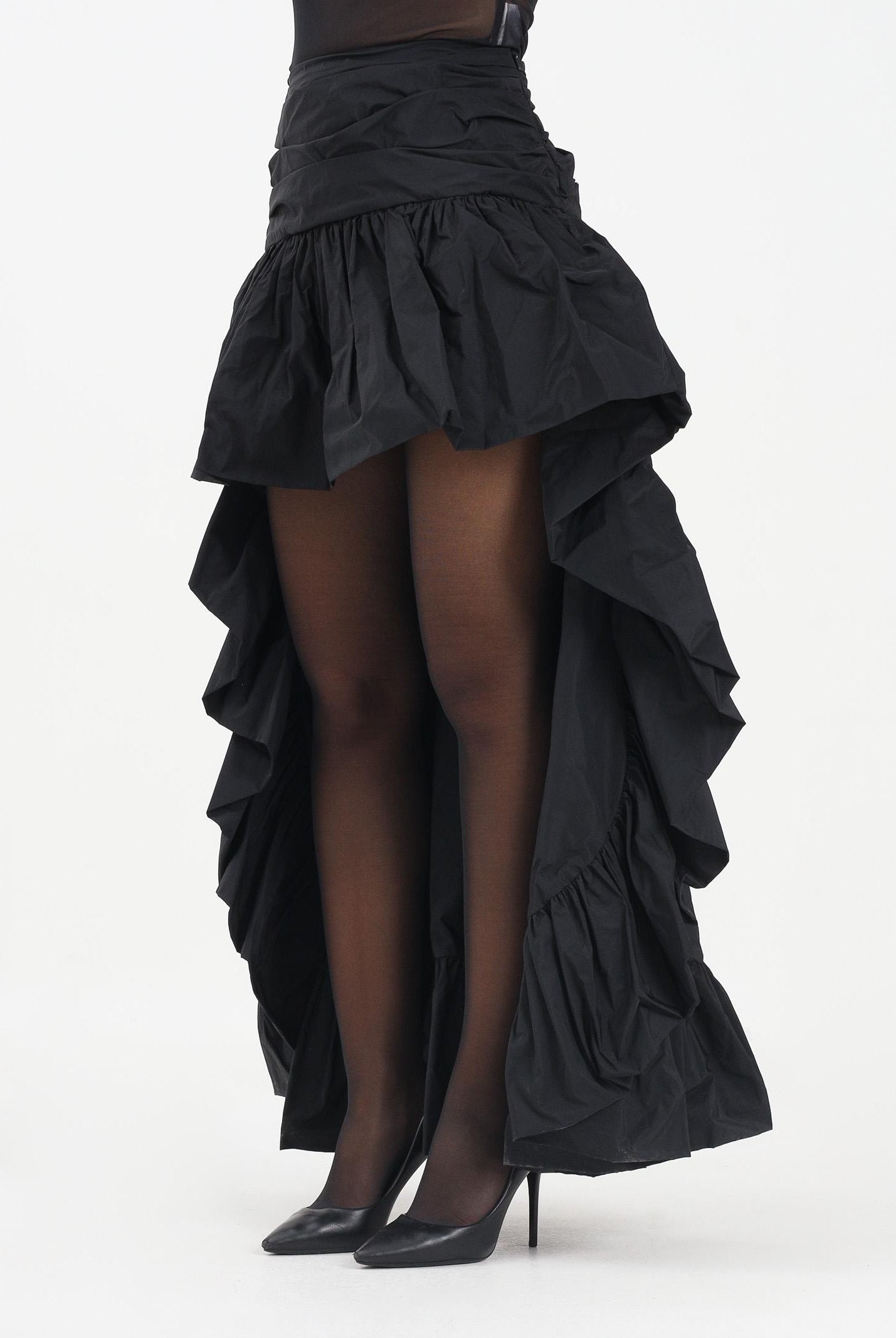 PINKO Gonna nera da donna realizzata in taffetà corta sul davanti e più lunga sul retro 105642Y3LE Z99 PINKO