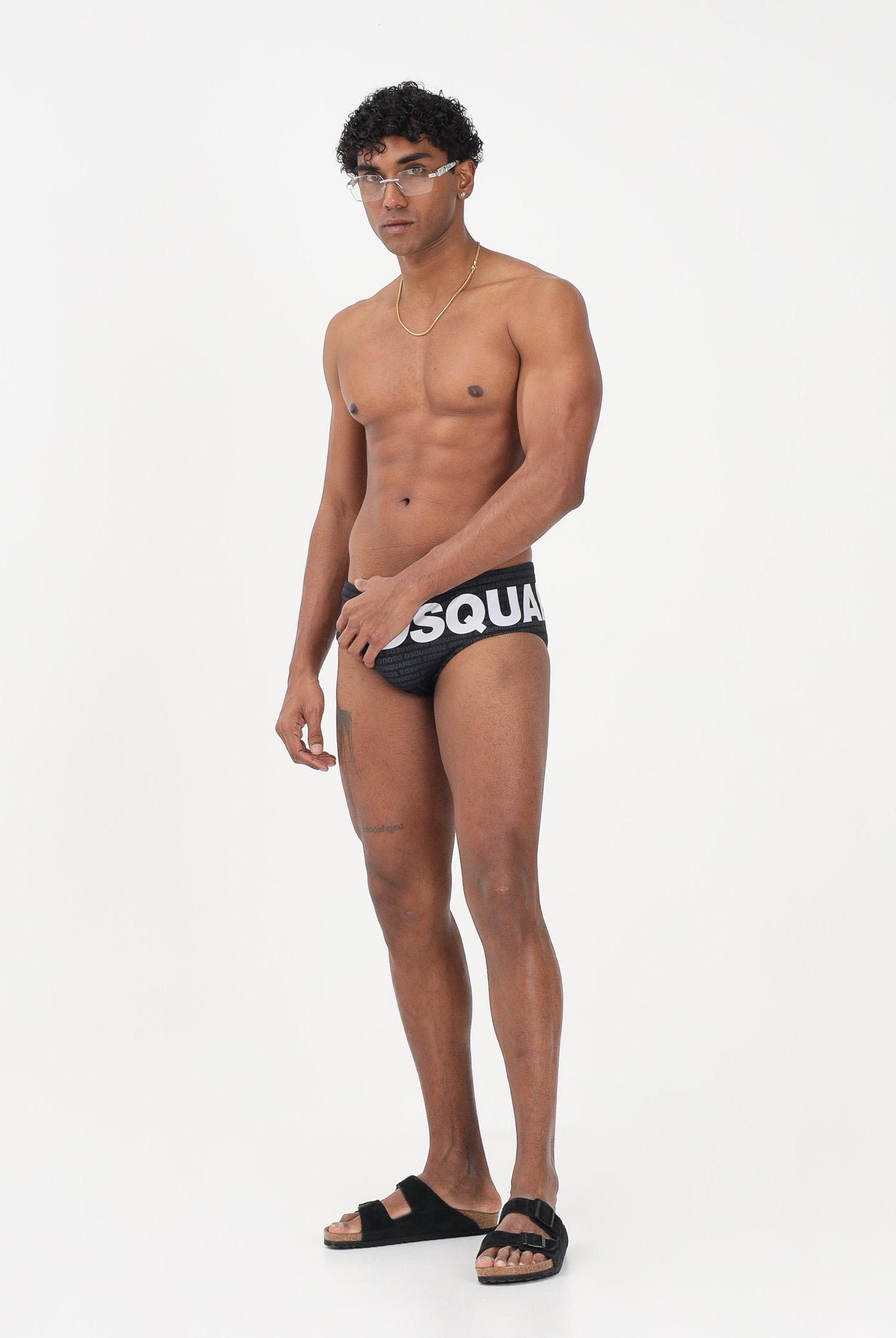 DSQUARED2 Slip mare nero da uomo con logo maxi e stampa all-over D7B2E6590 010 DSQUARED2