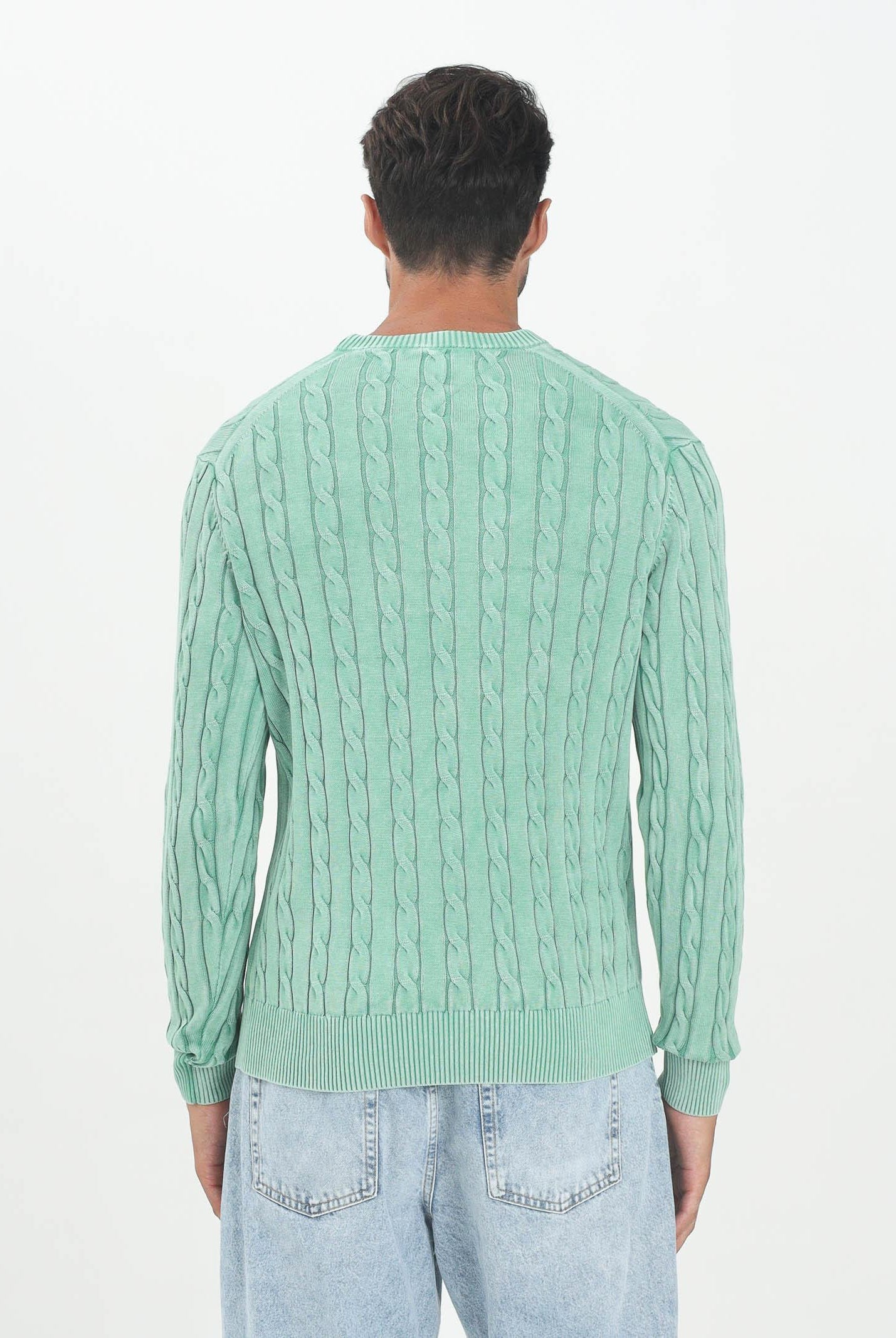 TOMMY HILFIGER Maglioncino girocollo verde da uomo in maglia intrecciata MW0MW39524L3J TOMMY HILFIGER