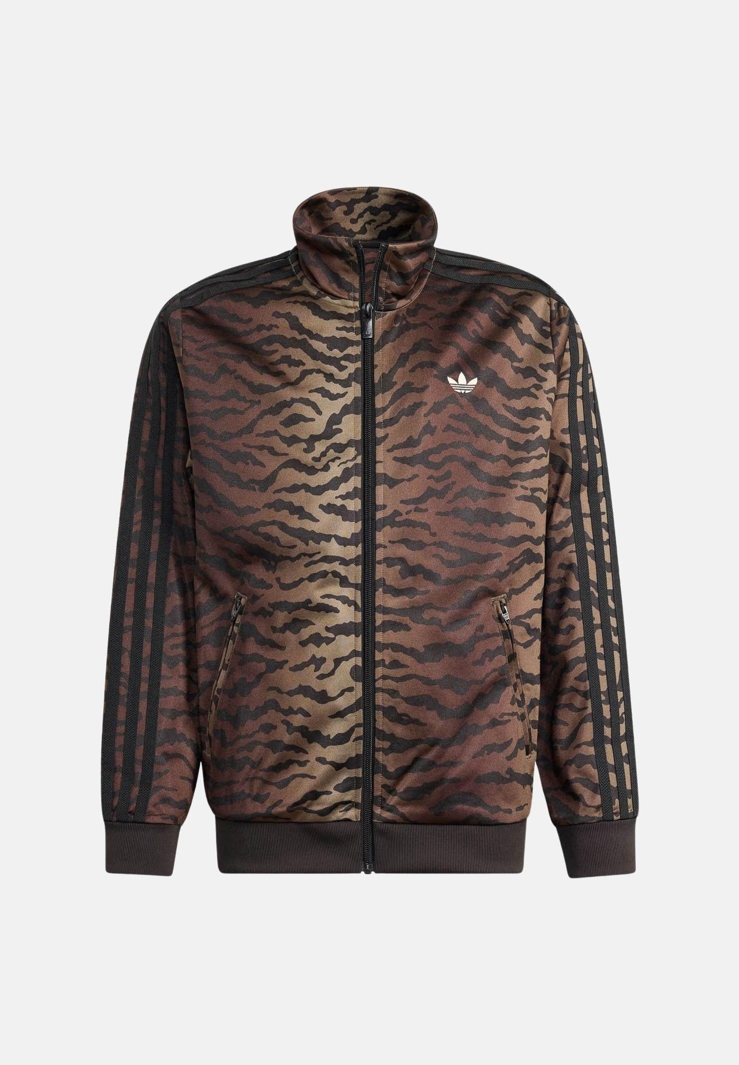 ADIDAS ORIGINALS Felpa con zip FIREBIRD LOOSE AOP tigrata marrone per bambino e bambina KD8283 . ADIDAS ORIGINALS