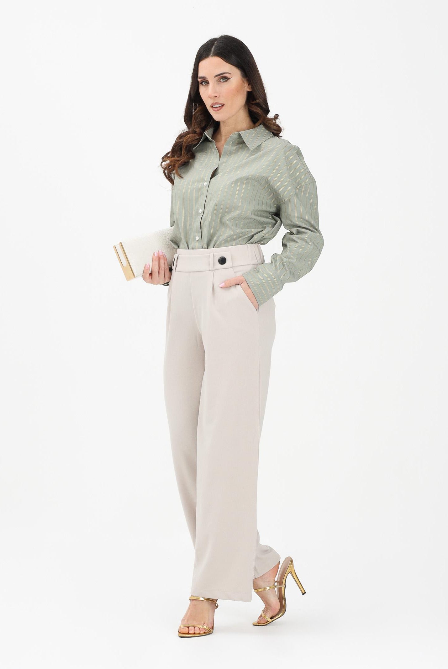 JDY Pantalone beige da donna a vita alta 15208430 CHGR JDY