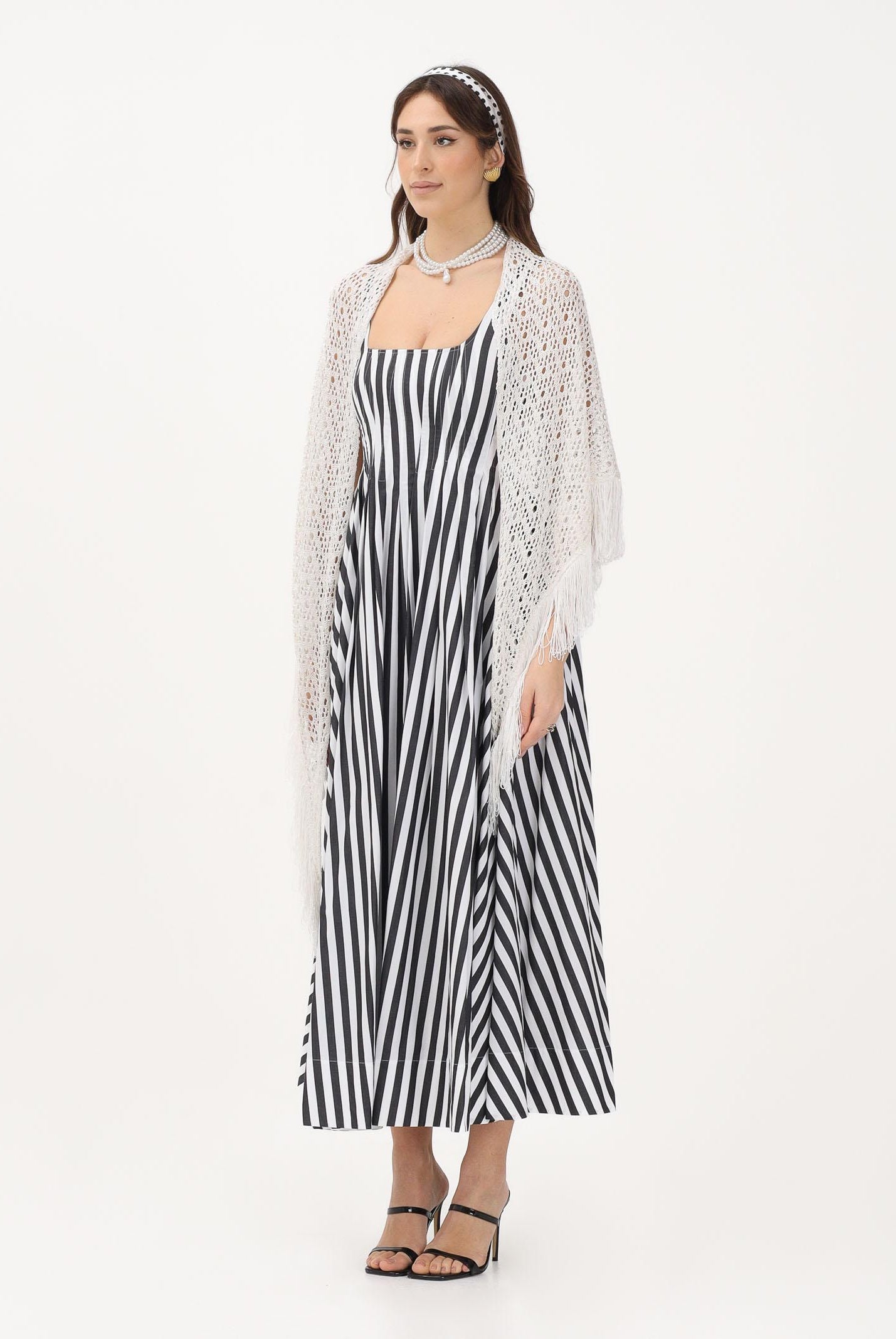 SIMONA CORSELLINI Stola in maglia bianca da donna con frange P26CPSLO0301 V0359 SIMONA CORSELLINI