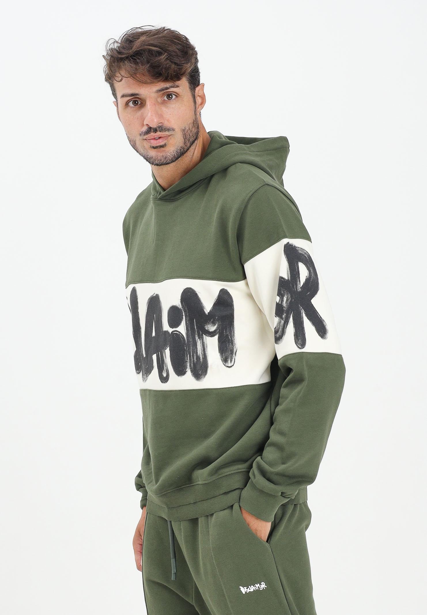 DISCLAIMER Felpa con cappuccio verde da uomo rifinita da inserto panna con logo 25IDS55362 VELA DISCLAIMER