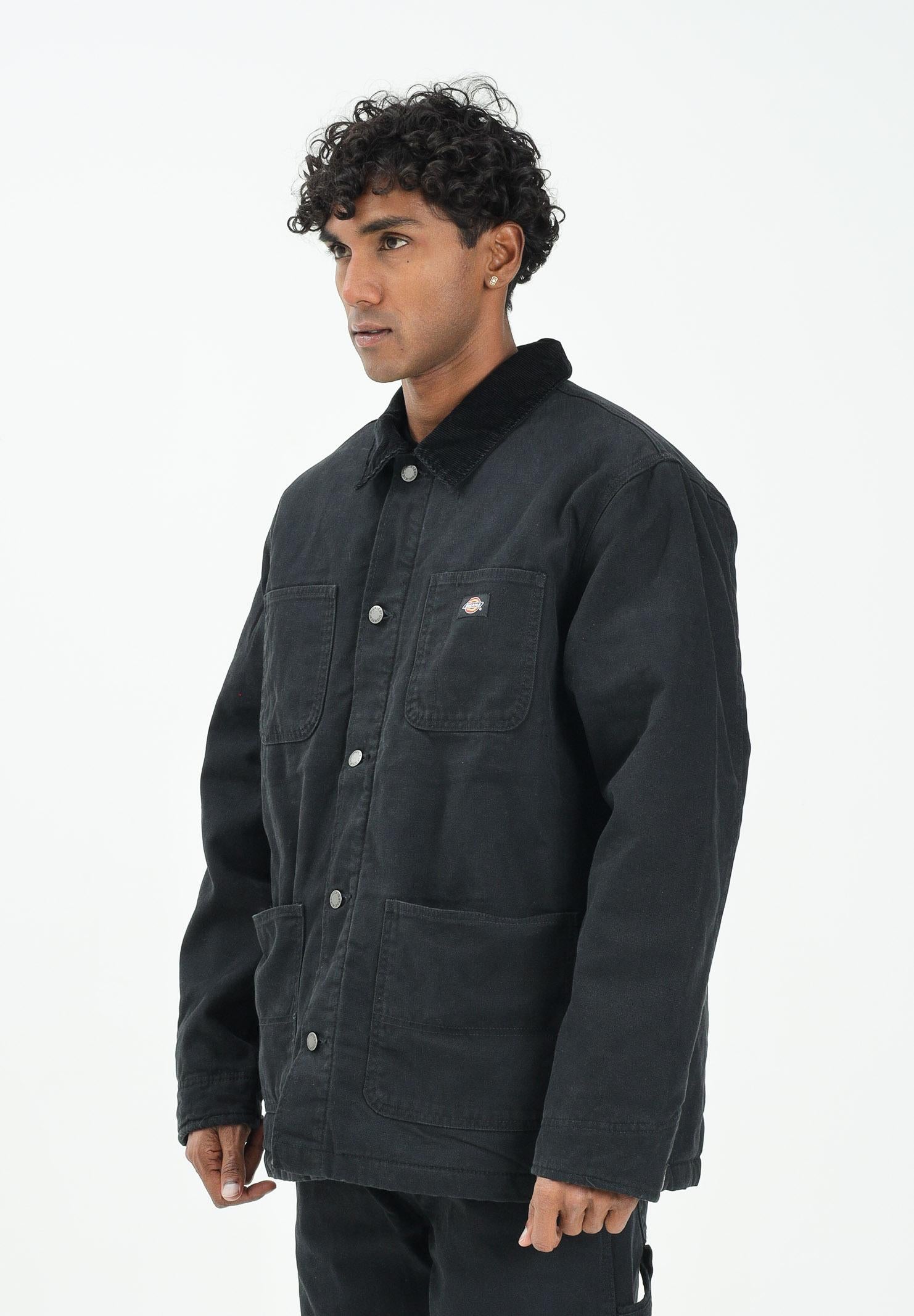 DICKIES Giubbotto di jeans CHORE in denim nero da uomo con colletto in velluto DK0A87O3BLK1 . DIckies
