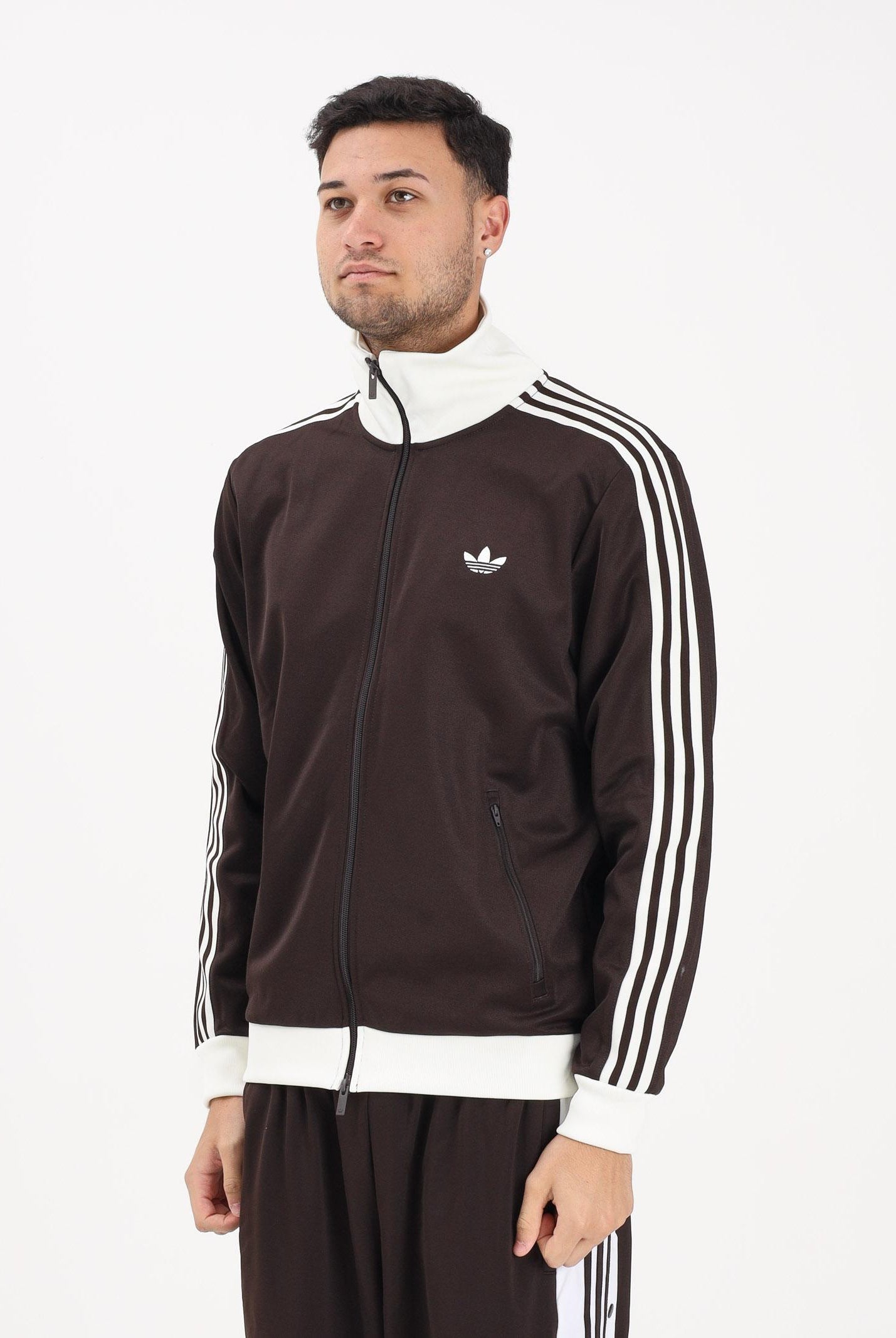 ADIDAS ORIGINALS Felpa con zip Iconico marrone e panna da uomo KE1665 . ADIDAS ORIGINALS