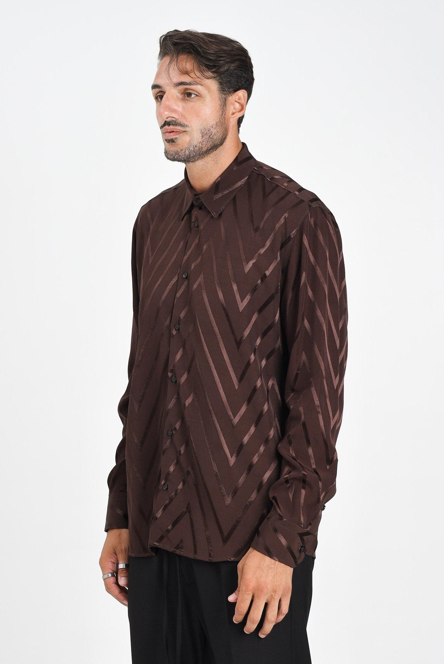 I'M BRIAN Camicia a manica lunga marrone da uomo con fantasia zig-zag CA3426 020 I'M BRIAN