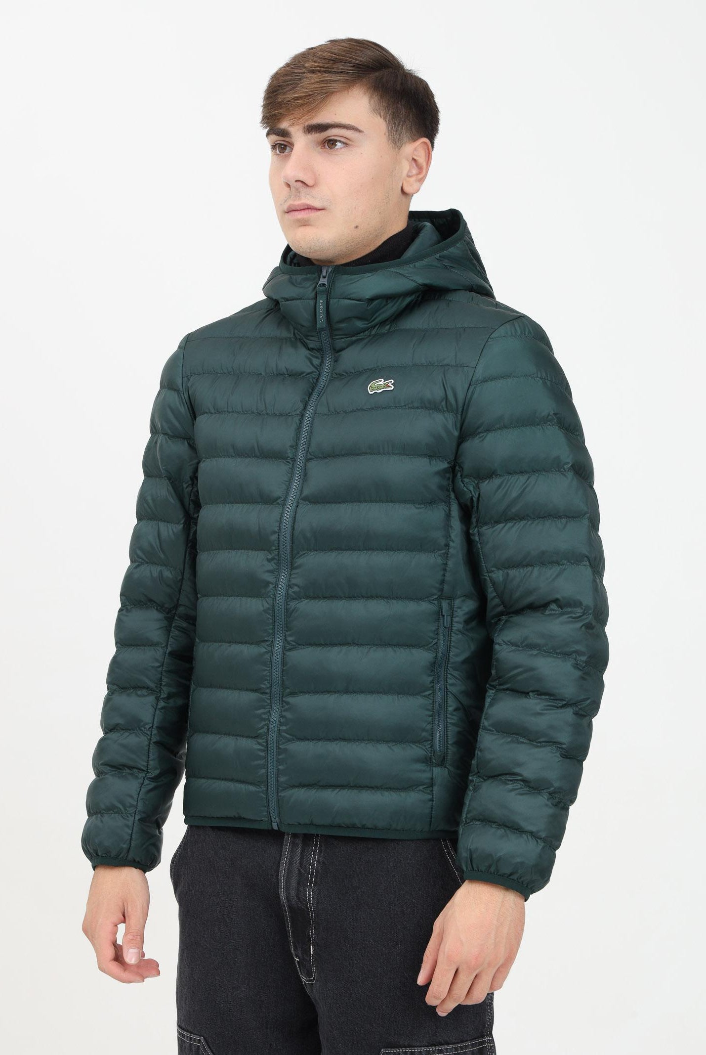Piumino trapuntato verde da uomo con logo BH2909 YZP LACOSTE