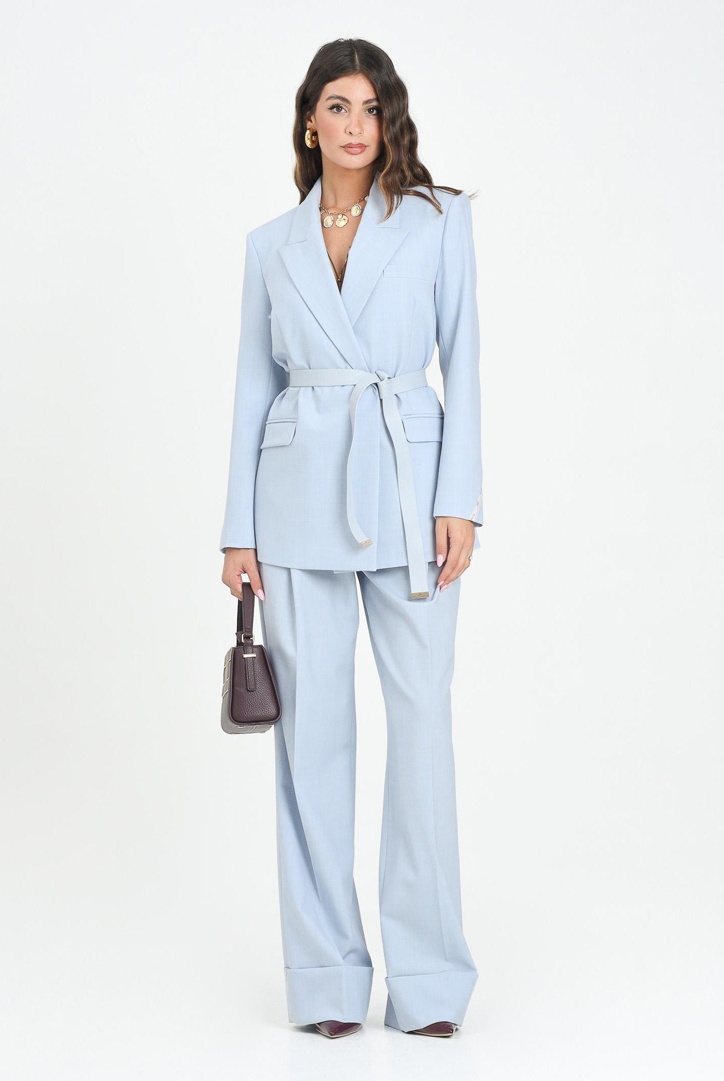 ELISABETTA FRANCHI Tailleur celeste da donna con cintura TP00257E2 EA7 ELISABETTA FRANCHI