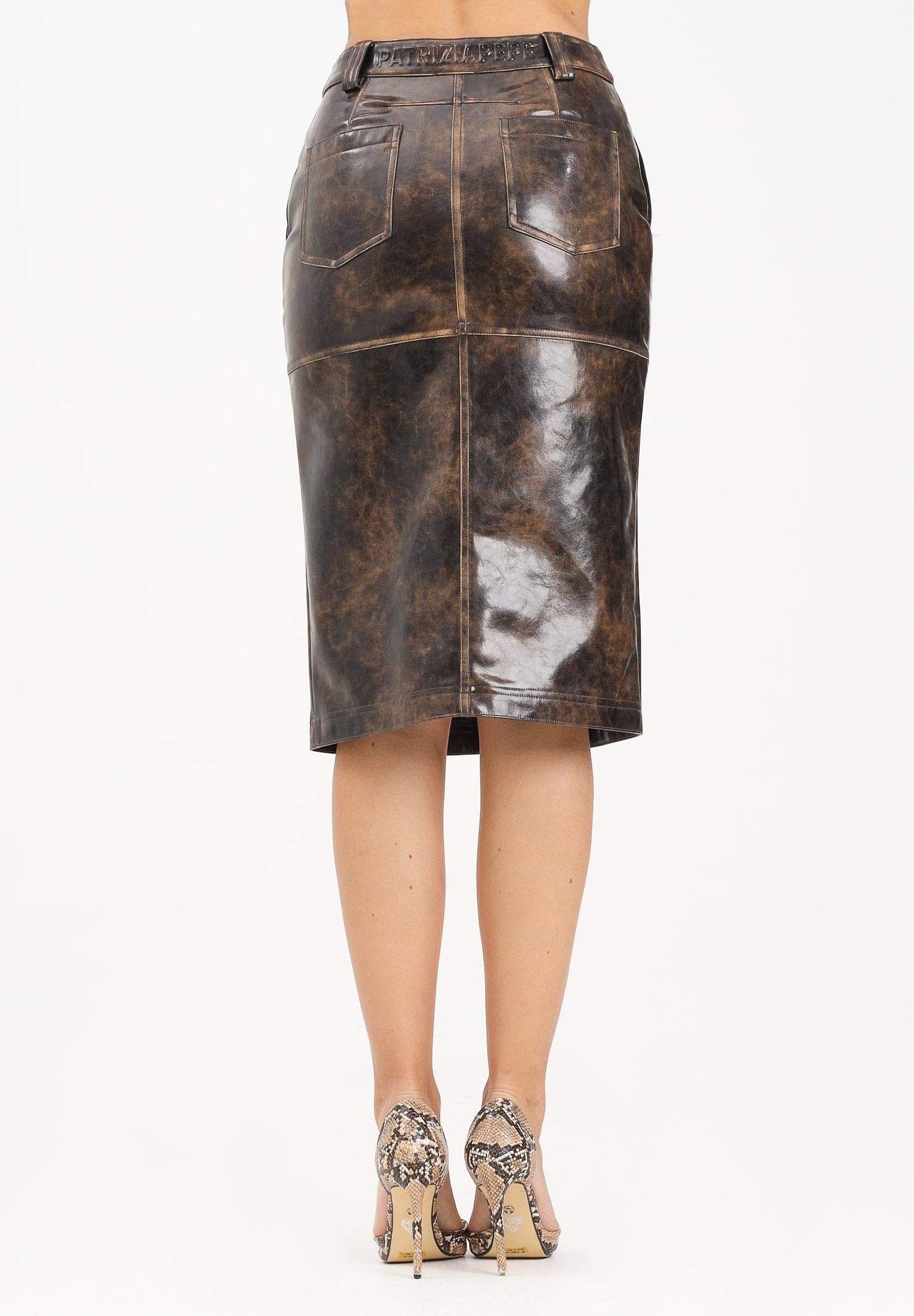 PATRIZIA PEPE Gonna midi marrone da donna con finitura marmorizzata 8G0463E064 J4L8 PATRIZIA PEPE