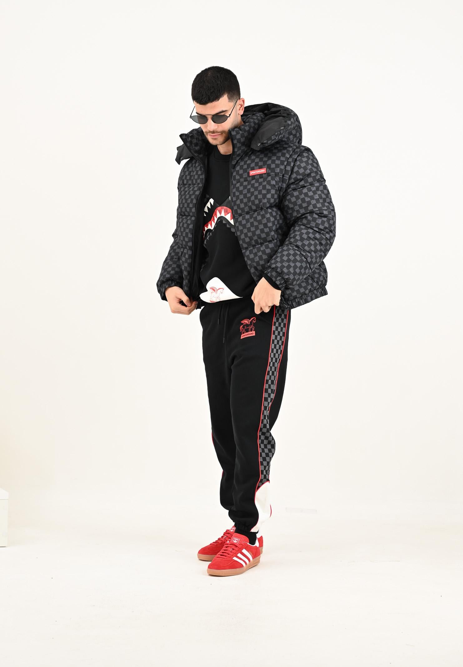 SPRAYGROUND Piumino Drip Check grigio e nero per uomo e donna SP748GRY . SPRAYGROUND