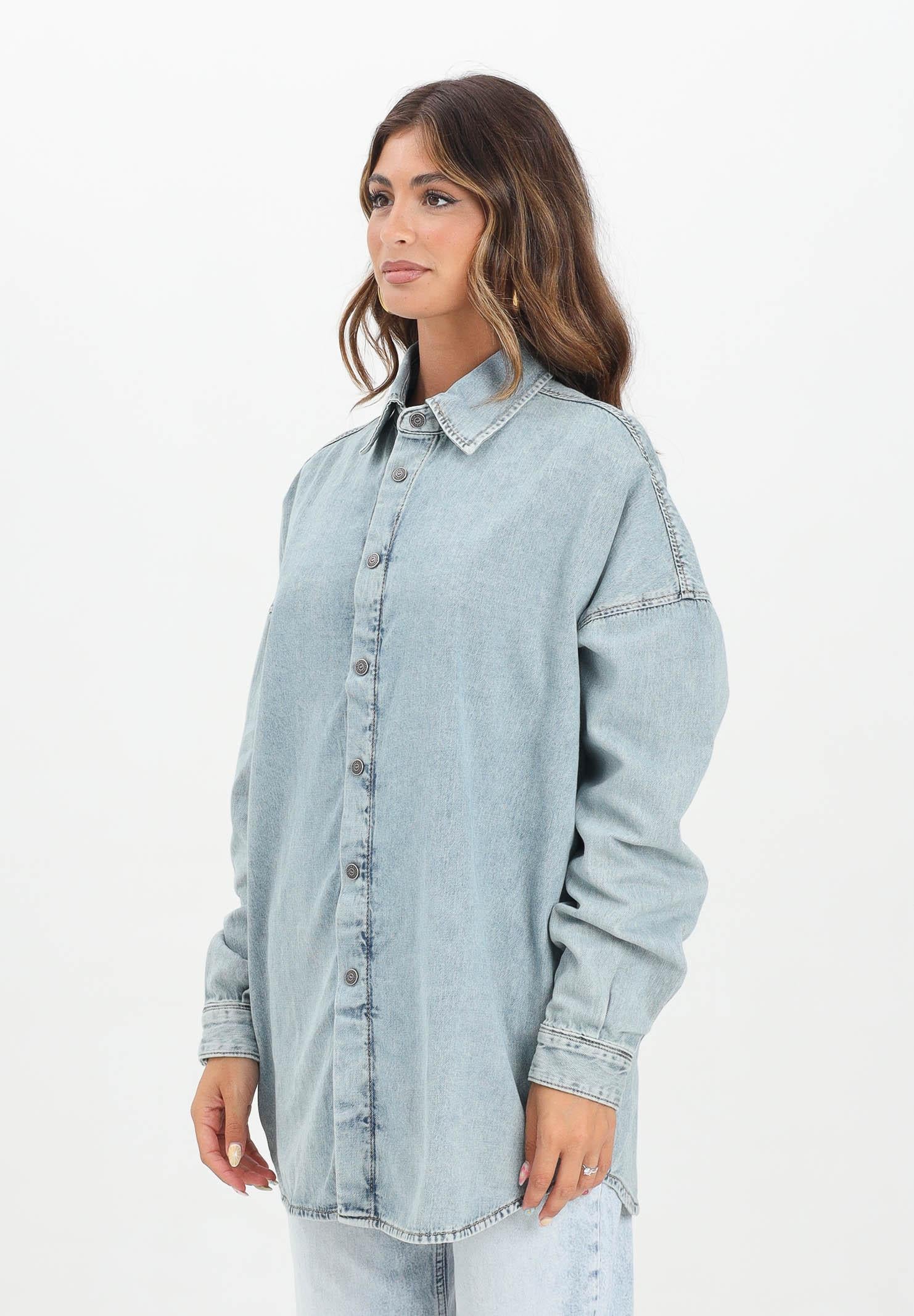 DIESEL Camicia a manica lunga in denim chiaro per donna, ragazzi e bambini con maxi logo Oval D J02307KXBPS K01 DIESEL