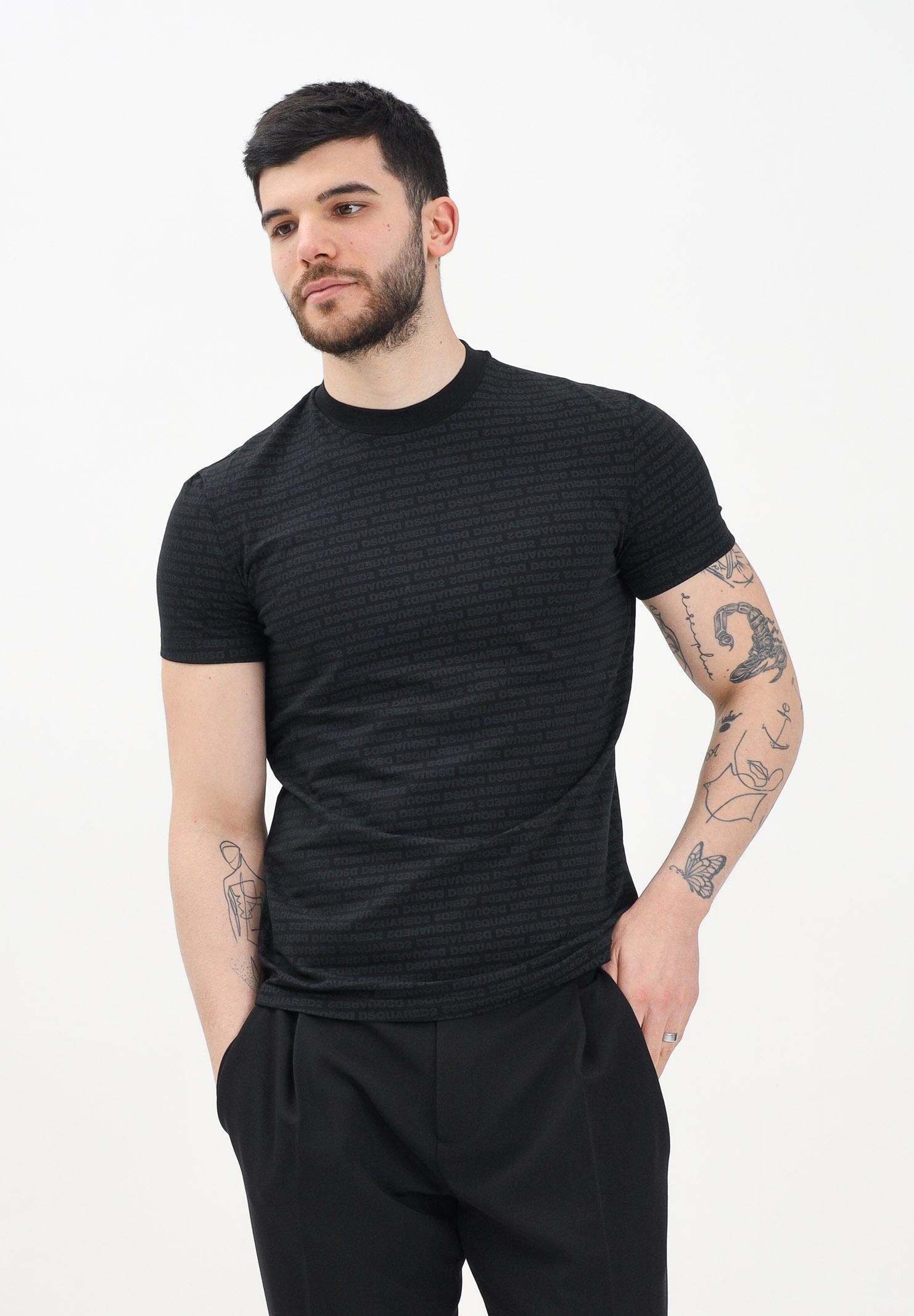 DSQUARED2 T-shirt a manica corta nera da uomo con micro-logo all-over D9H135510T 001 DSQUARED2