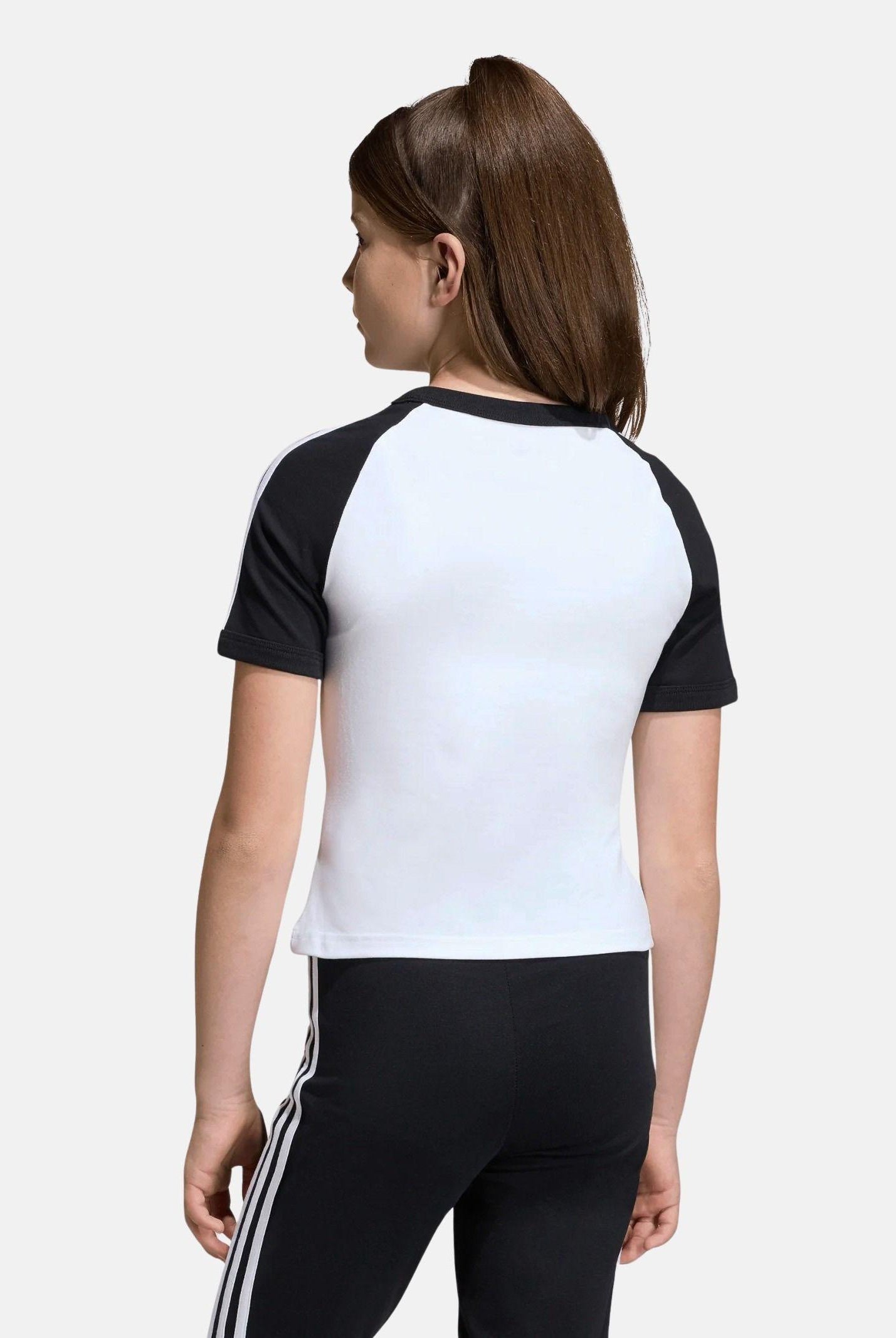 ADIDAS ORIGINALS T-shirt a manica corta 3-Stripes bianca e nera da bambina KE2945 . ADIDAS ORIGINALS