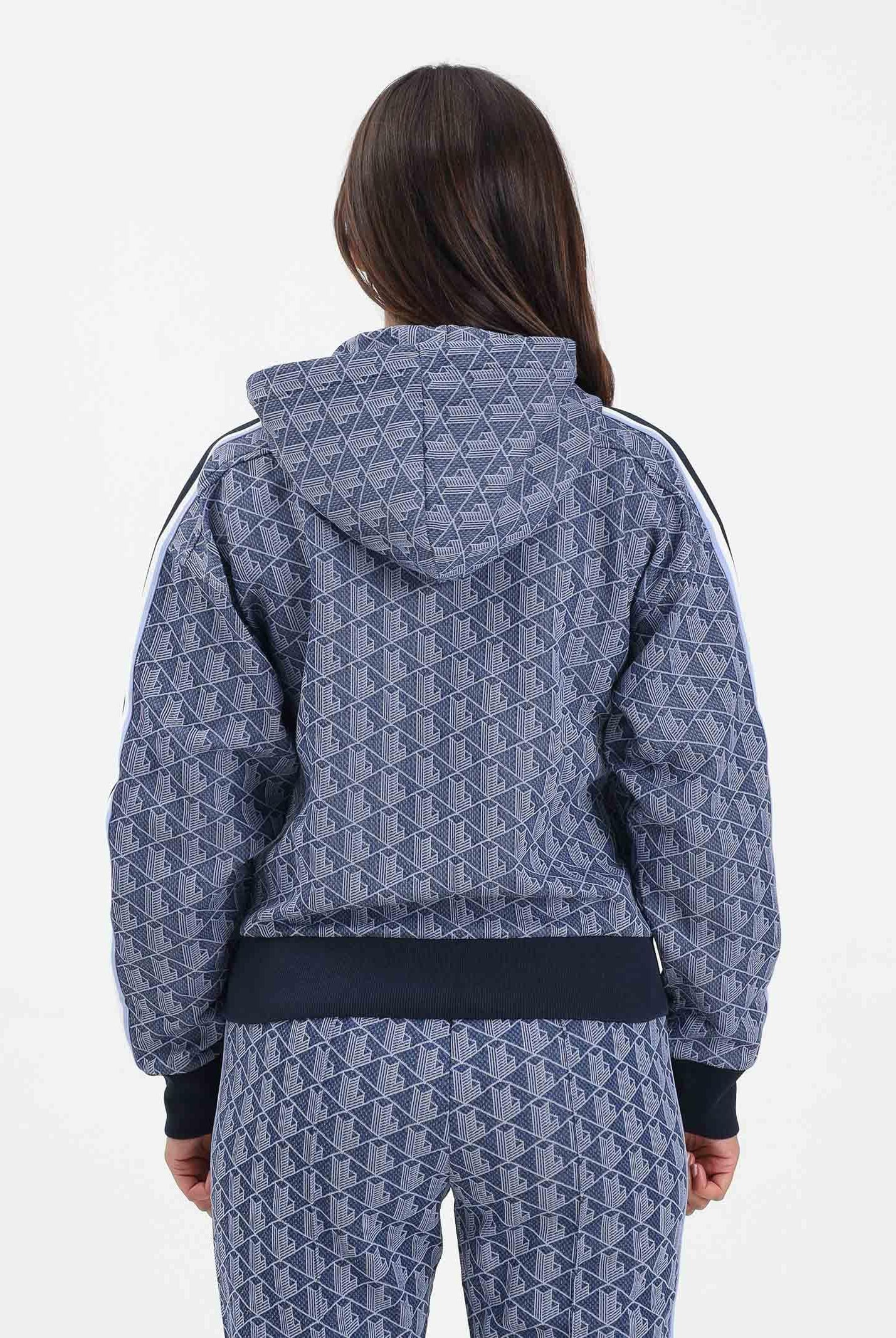 LACOSTE Felpa con zip blu da donna in jacquard con monogramma SF7606 AIT LACOSTE
