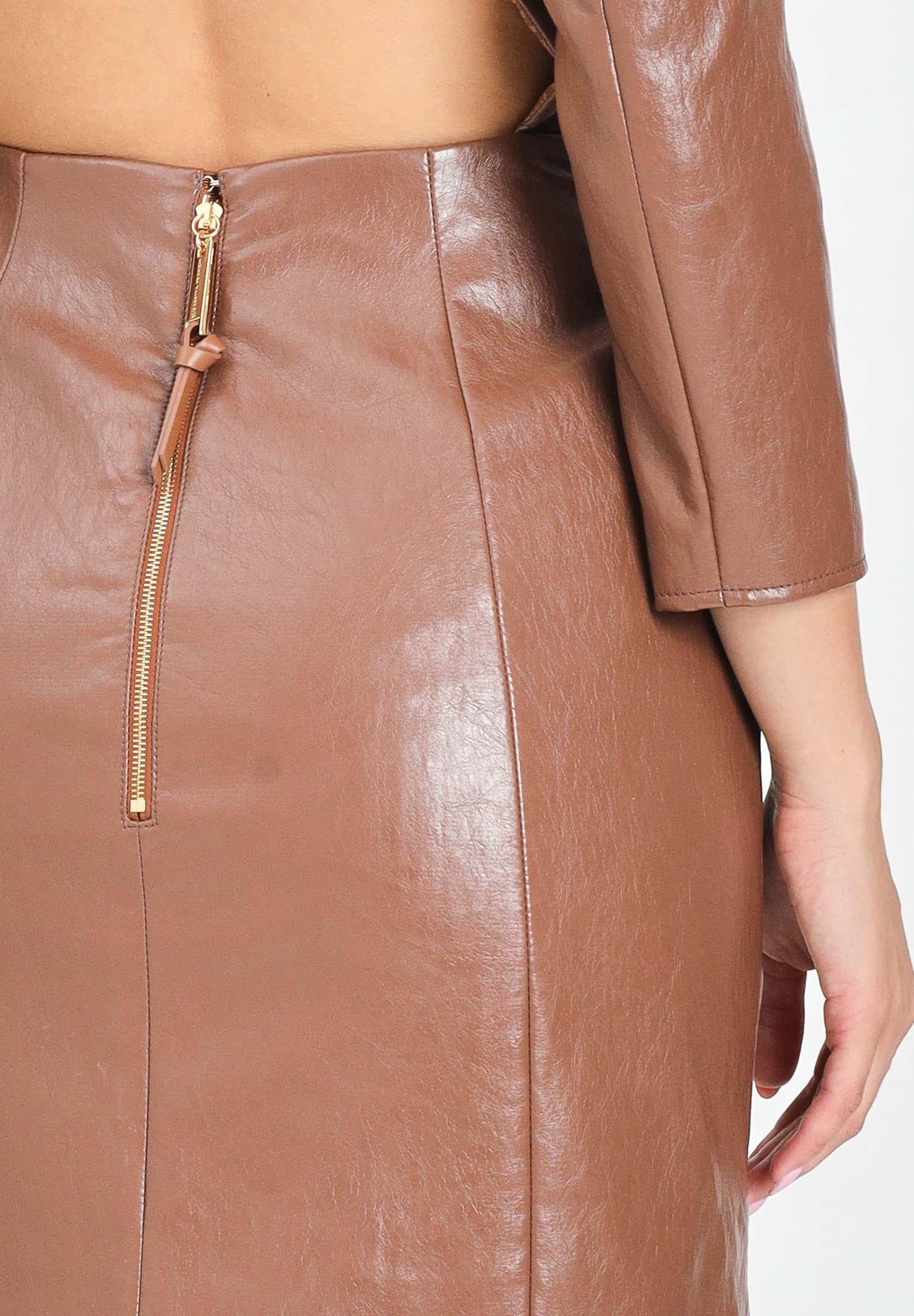 ELISABETTA FRANCHI Abito corto cammello da donna in craquelé con rever<BR/> AB79956E2 EC1 ELISABETTA FRANCHI