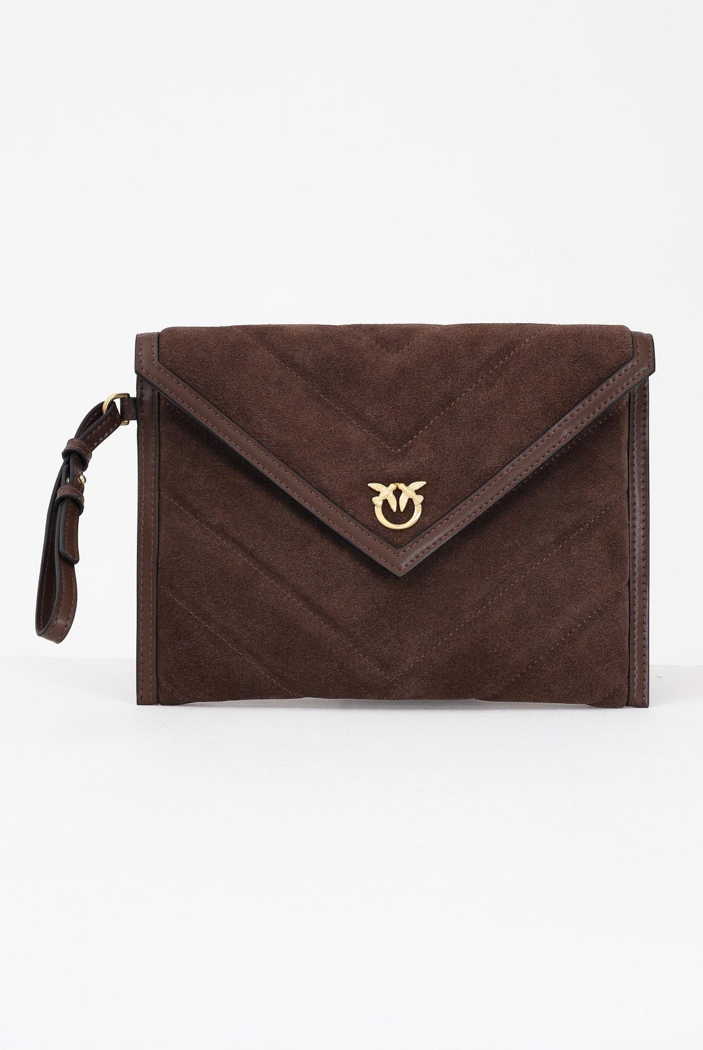 PINKO Pochette realizzata in pelle scamosciata marrone da donna con logo Love Birds 104820A2JH L74V PINKO